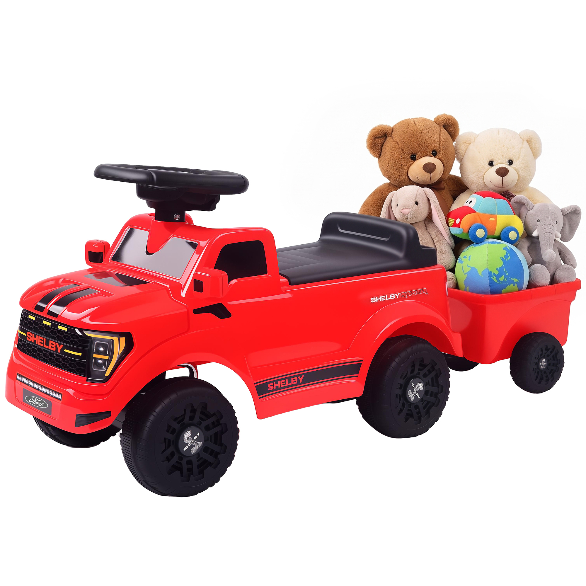 Qaba Qaba Ride on Push Car, Licensed Shelby Foot to Floor Sliding Toddler Toy with Trailer, Lift-Up Hood for 18-72 M, Red - $49.99 at Aosom US