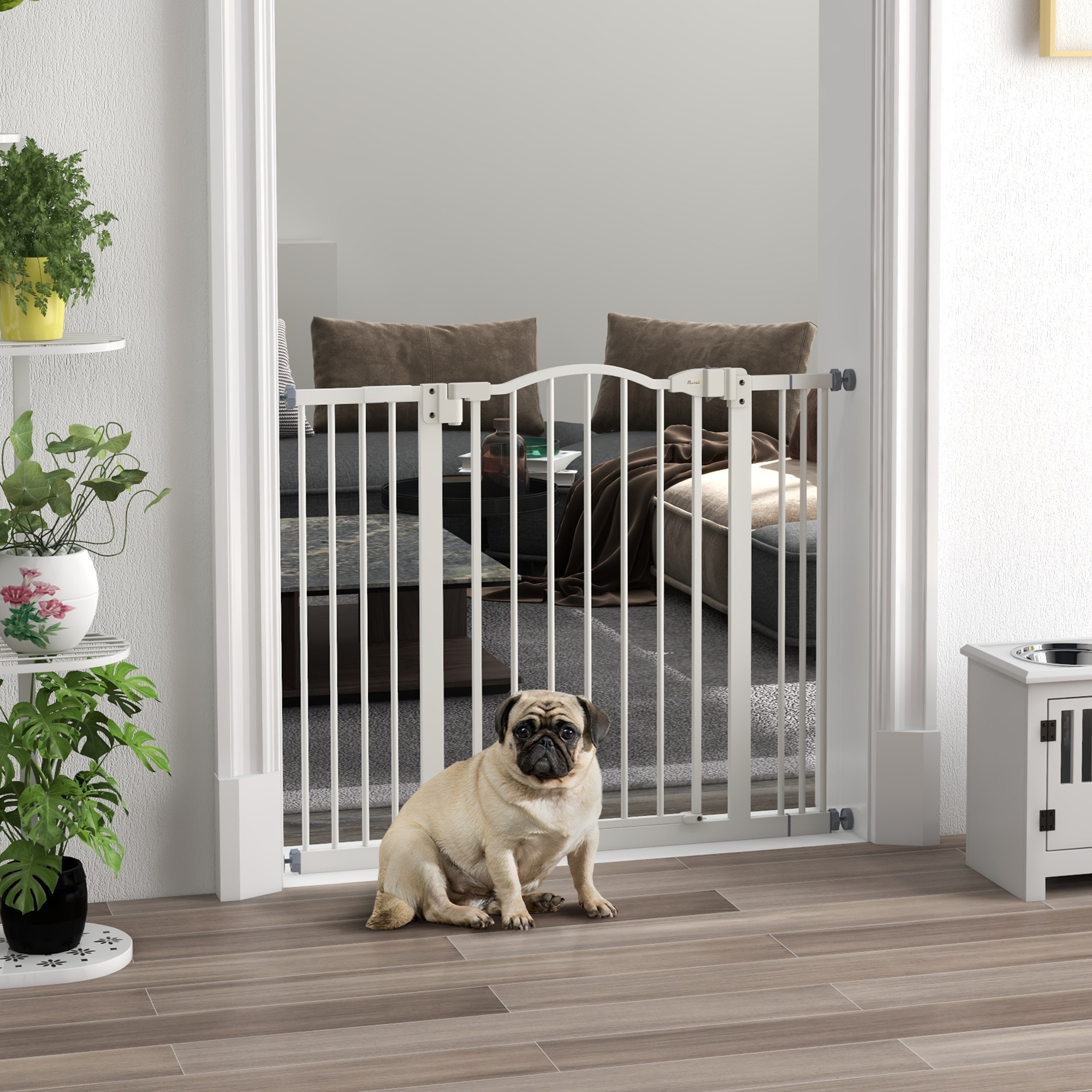 PawHut Extra Tall Dog Gate with Door, Pressure Fit, Auto Close, Double Locking for Doorways Hallways Stairs, 29"-39", White Aosom Canada