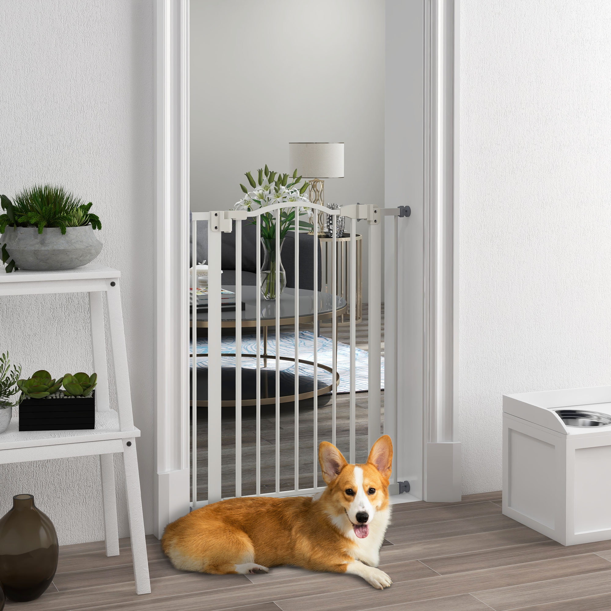 PawHut Extra Tall Auto Close Double Lock Pressure Fit Dog Gate with Door for Doorways Hallways Stairs White Aosom Canada