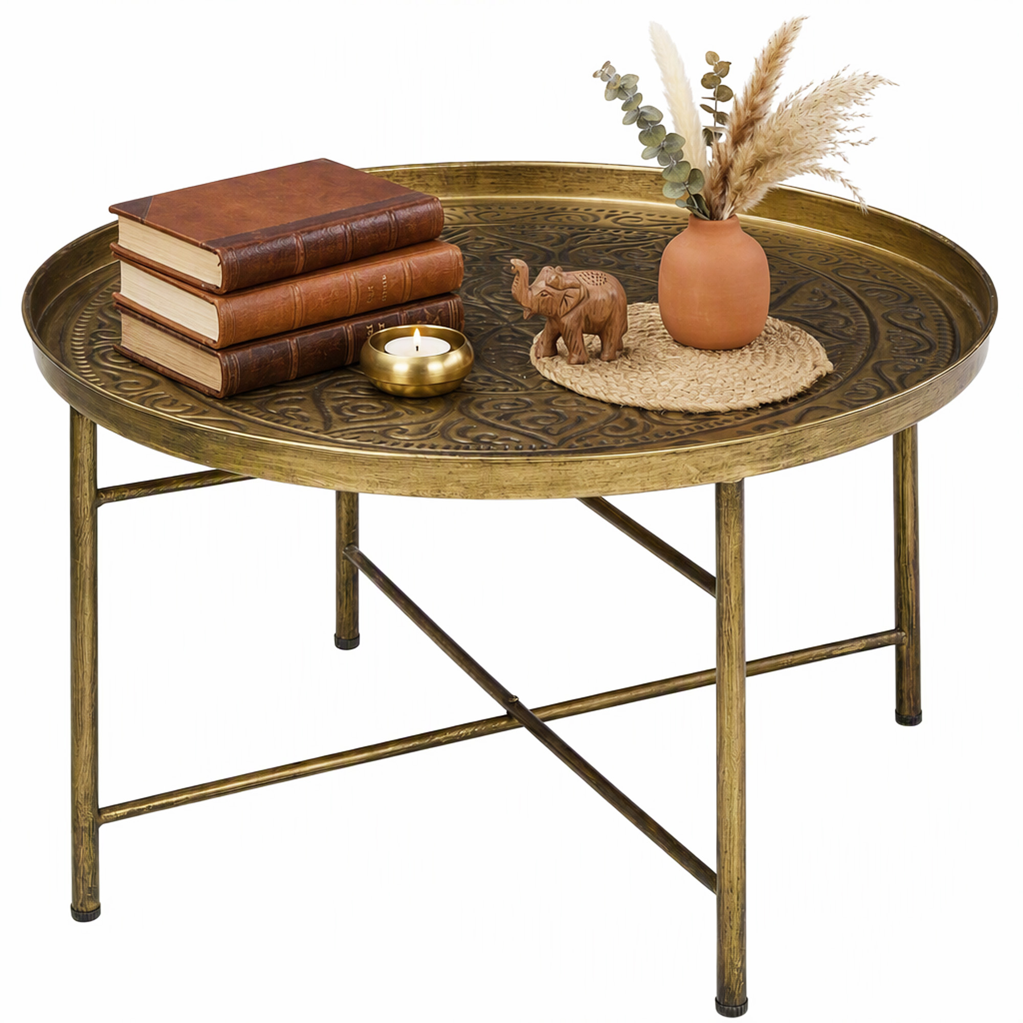 "HOMCOM 24"" Round Cafe Table, Gold Hammered Tray Top with Metal Frame, Living Room Center Table | Aosom.com"