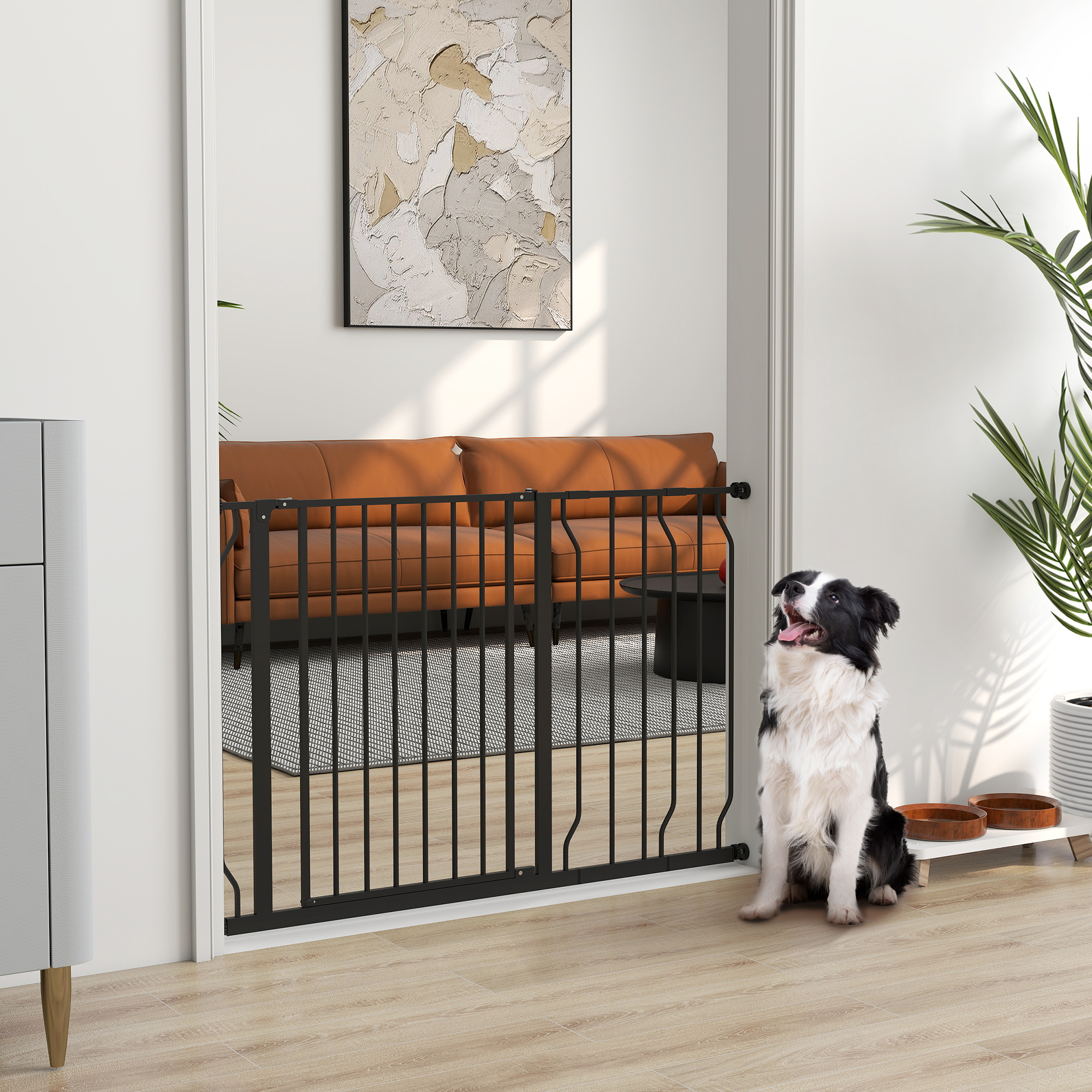 PawHut 30"- 45" Easy Install Pet Gate w/ Door & Double Locking System, Extra Wide Dog Gate for Stairs, Hallways, Black Aosom Canada