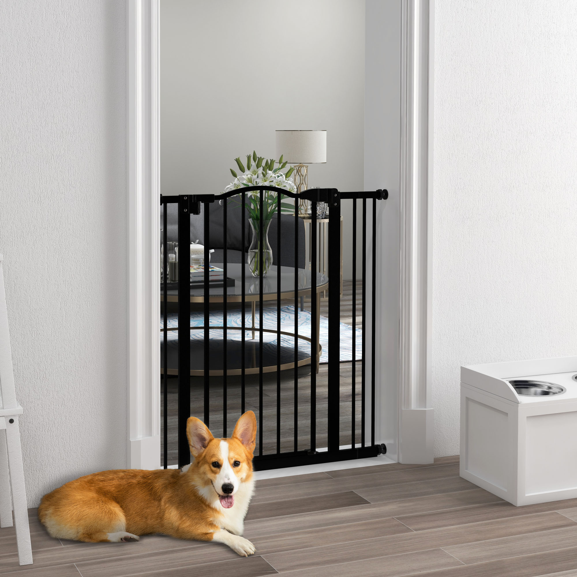 PawHut Extra Tall Dog Gate with Door, Pressure Fit, Auto Close, Double Locking for Doorways Hallways Stairs, 29"-34", Black Aosom Canada
