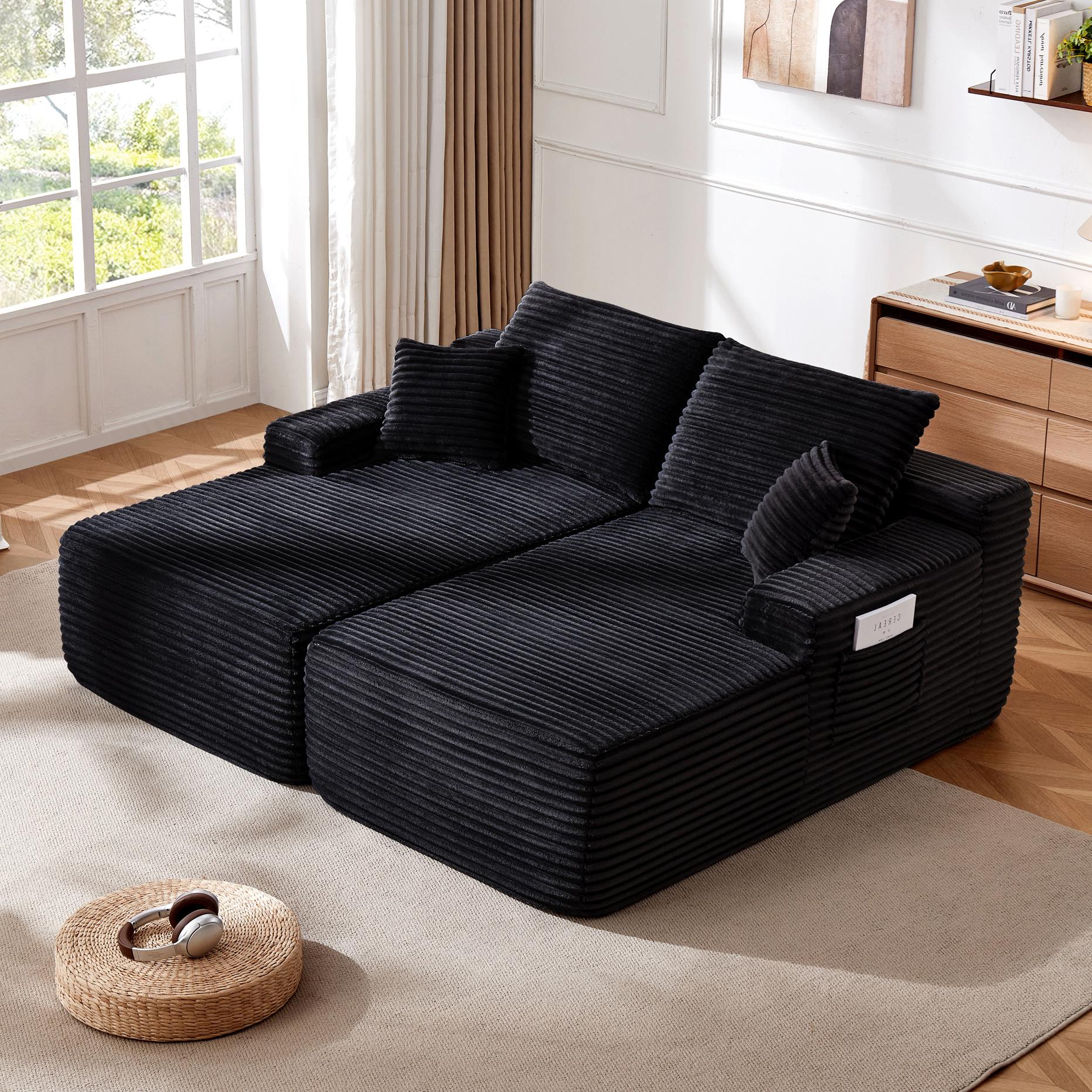 YF Furniture "Cozy Modern Cloud Sectional with L-Shape Chaise and Deep Seat, Chic Plush 2-Seater Sofa with No Assembly, 75.5'' L x 66"" W x 26"" H, Black | Aosom.com" - $408.99 at Aosom US