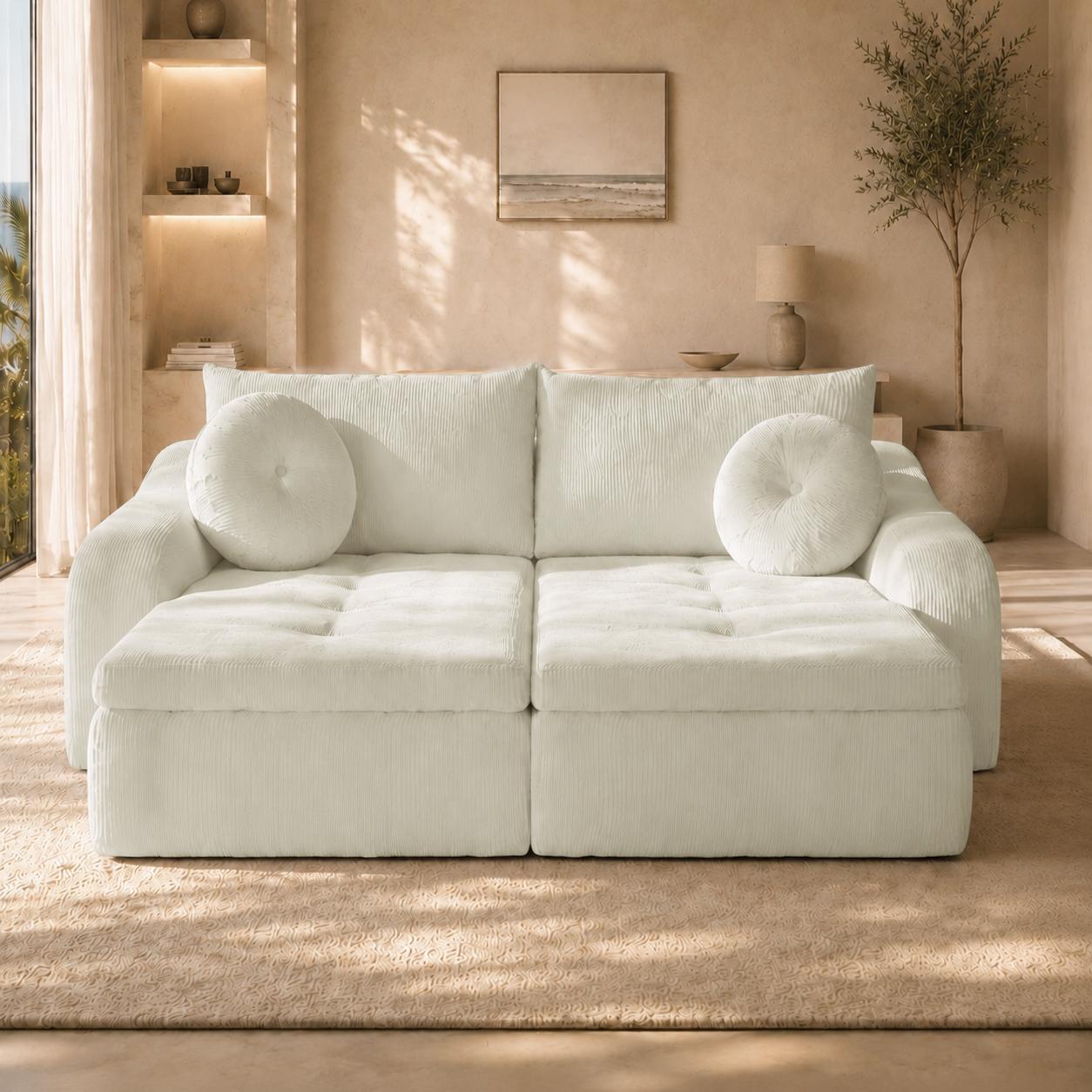 YF Furniture "Cozy 2-Piece Chaise Lounge Set with Left and Right Design, Modern Corduroy Lounge Chair with Spring Padding, 66'' L x 76"" W x 23"" H, White | Aosom.com" - $506.99 at Aosom US