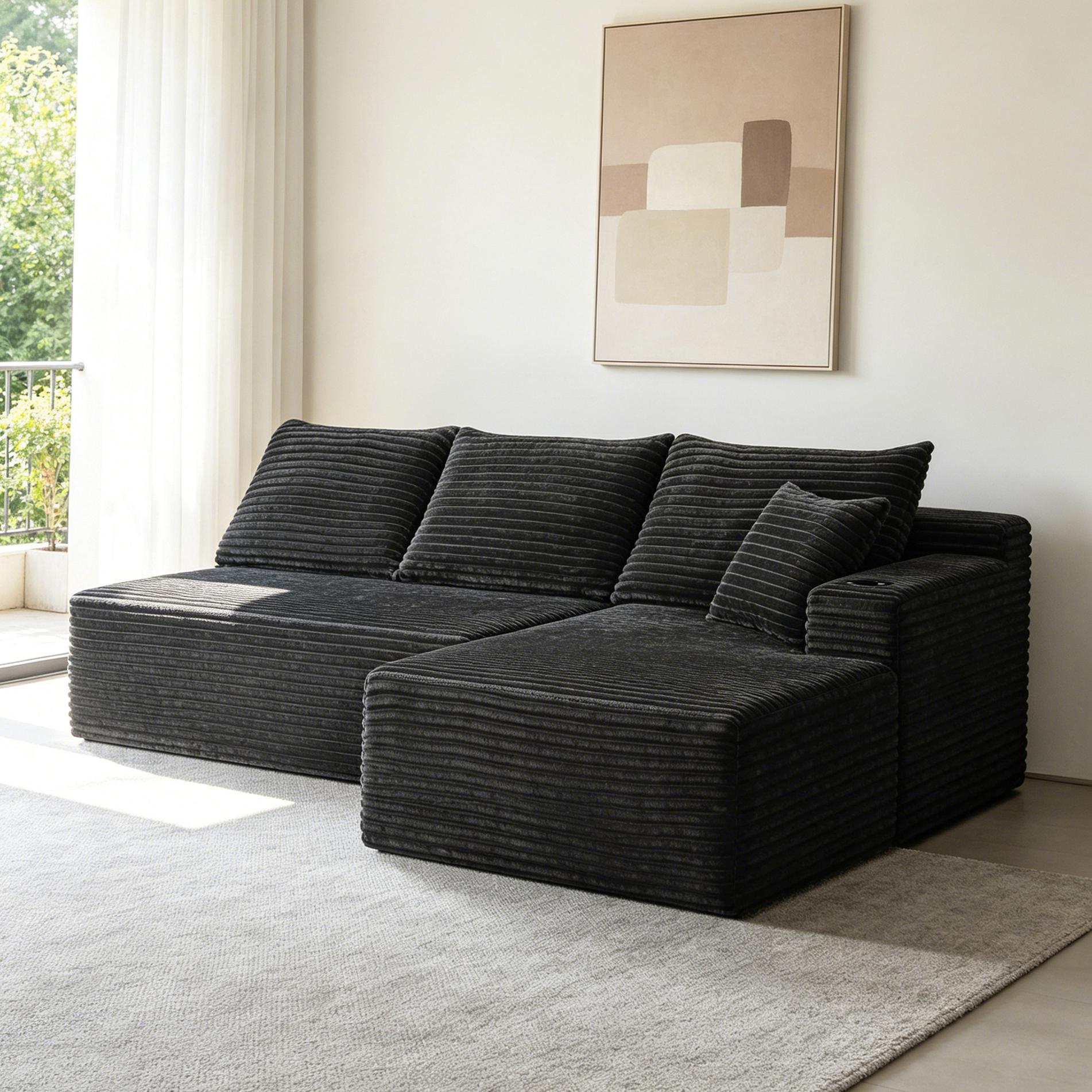 YF Furniture "Modern Sectional with L-Shape Chaise and Cup Holder, Cozy Modular Sofa with Plush Fabric and No Assembly, 96'' L x 66"" W x 33"" H, Grey | Aosom.com" - $448.99 at Aosom US