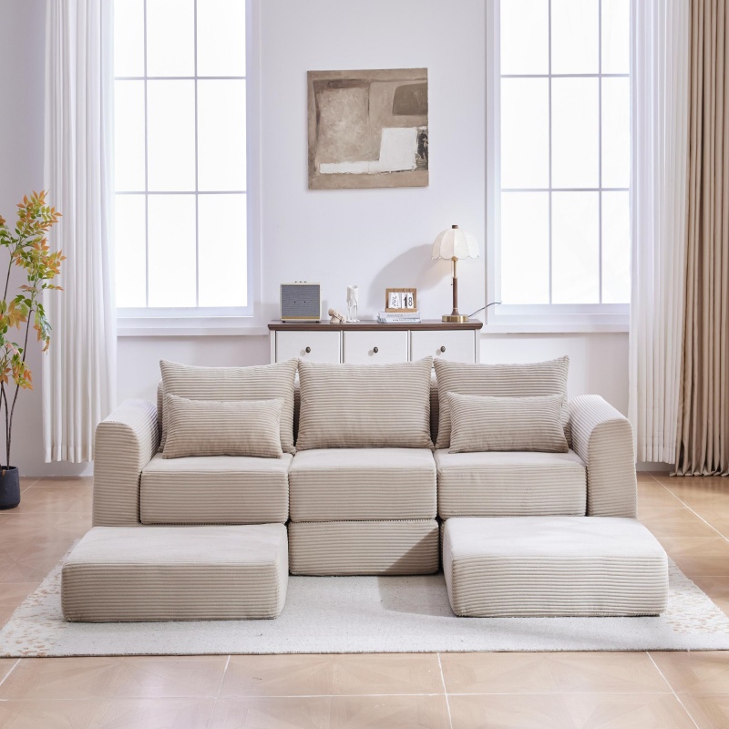 YF Furniture "Cozy Modular Sectional with L-Shape and 5 Pillows, Chic Versatile Couch with Soft Corduroy and No Assembly, 100'' L x 35"" W x 24"" H, Camel | Aosom.com" - $512.99 at Aosom US