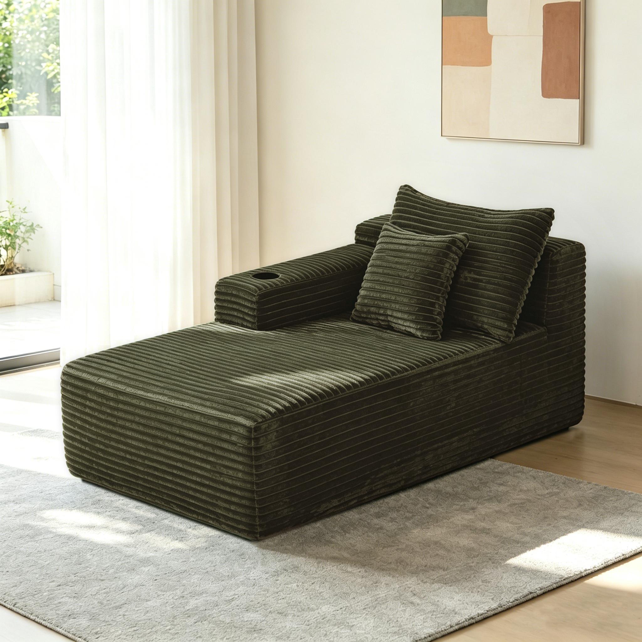 YF Furniture "Velvety Fabric Sectional Sofa with Chaise Lounge and Cup Holder, Nimble Couch for Living Room and Bedroom, 66'' L x 39"" W x 33"" H, Green | Aosom.com" - $233.99 at Aosom US