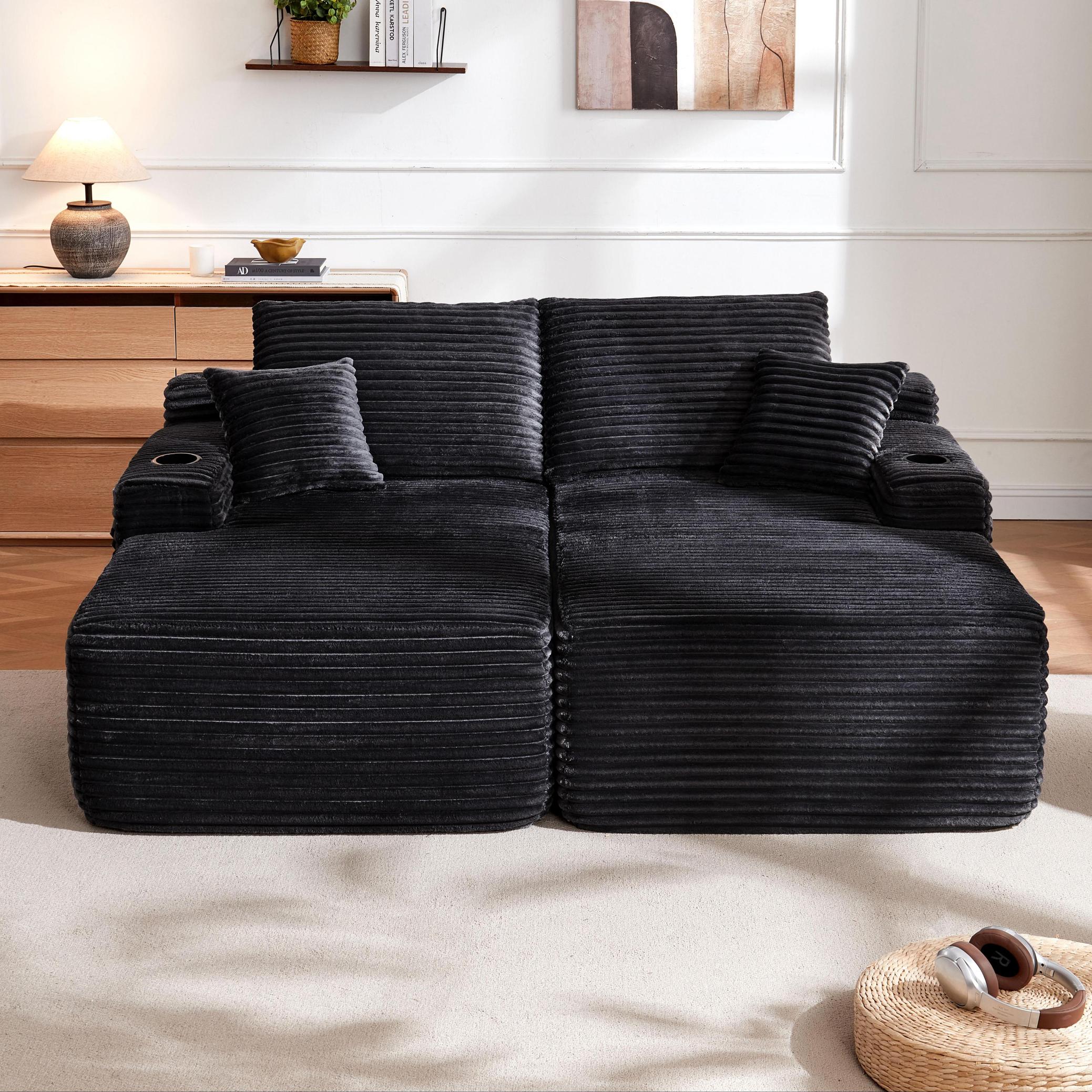 YF Furniture "Homey Fabric Sectional Sofa with Double Chaise and Deep Seat, Clean Couch for Modern Living Room Bedroom, 69'' L x 61"" W x 30"" H, Black | Aosom.com" - $358.99 at Aosom US