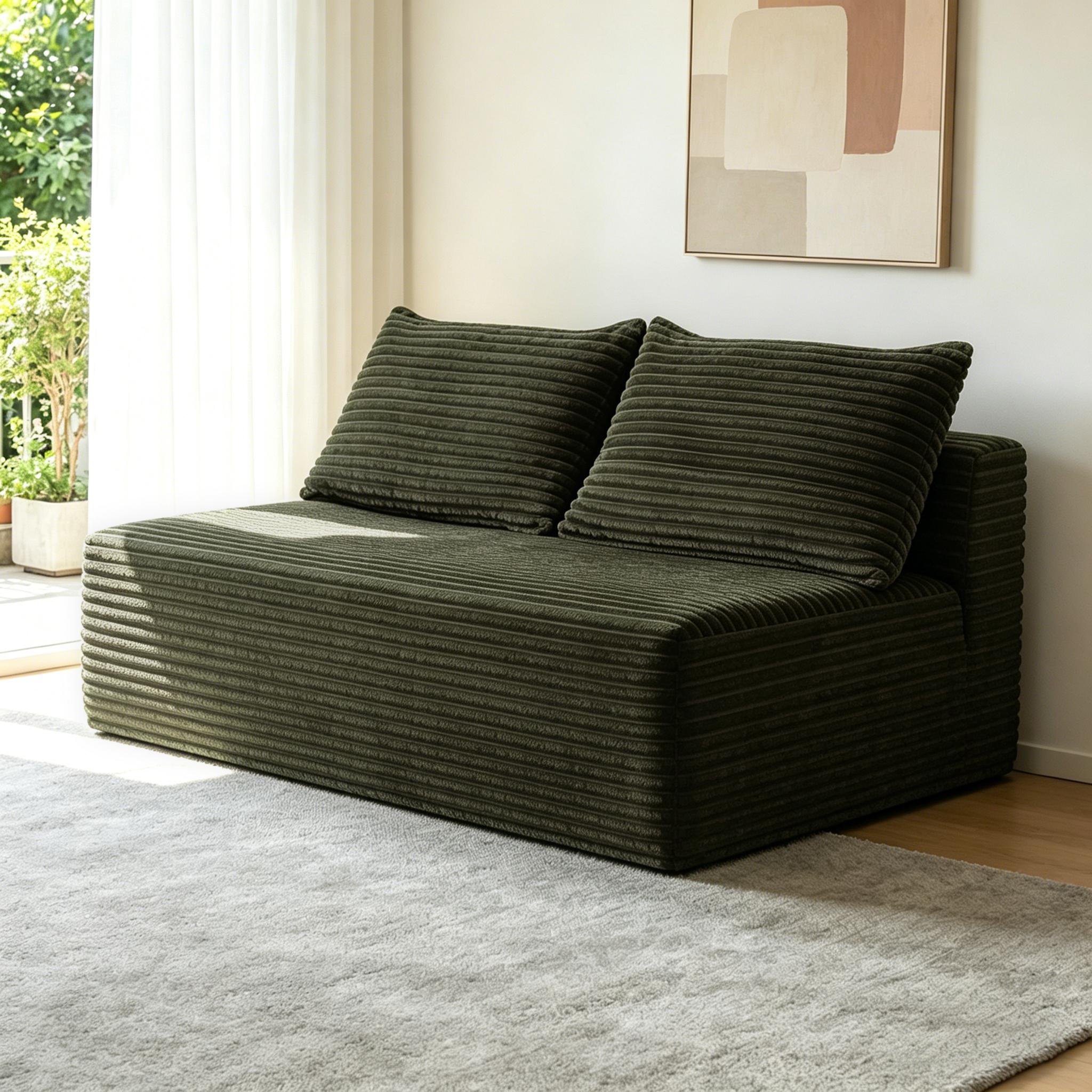 YF Furniture "Cozy 2-Seat Chaise Lounge with Cup Holder and Plush Fabric, Sofa with Flexible Matching and No Assembly, 57'' L x 39"" W x 33"" H, Green | Aosom.com" - $218.99 at Aosom US