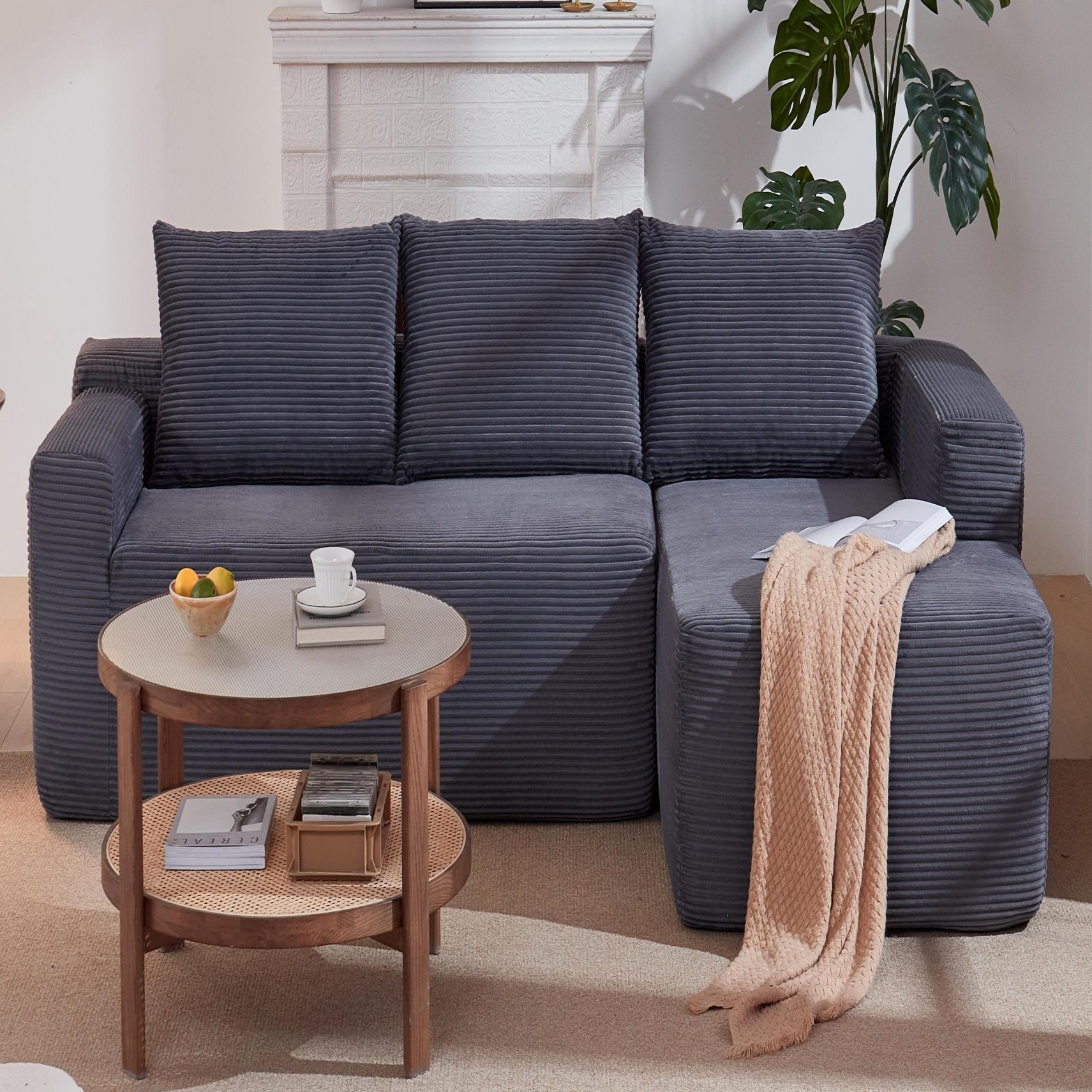 YF Furniture "Modern Cloud Sectional with L-Shaped Chaise and Deep Seat, Cozy Modular Sofa with Corduroy and No Assembly, 96.5'' L x 60"" W x 31"" H, Grey | Aosom.com" - $318.99 at Aosom US