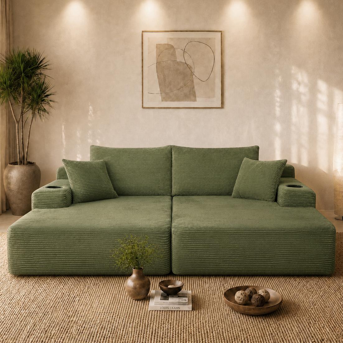YF Furniture "Modern Sectional with Double Chaise and Deep Seat, Cozy 2-Seater Sofa with Soft Corduroy and No Assembly, 69'' L x 61"" W x 30"" H, Green | Aosom.com" - $358.99 at Aosom US