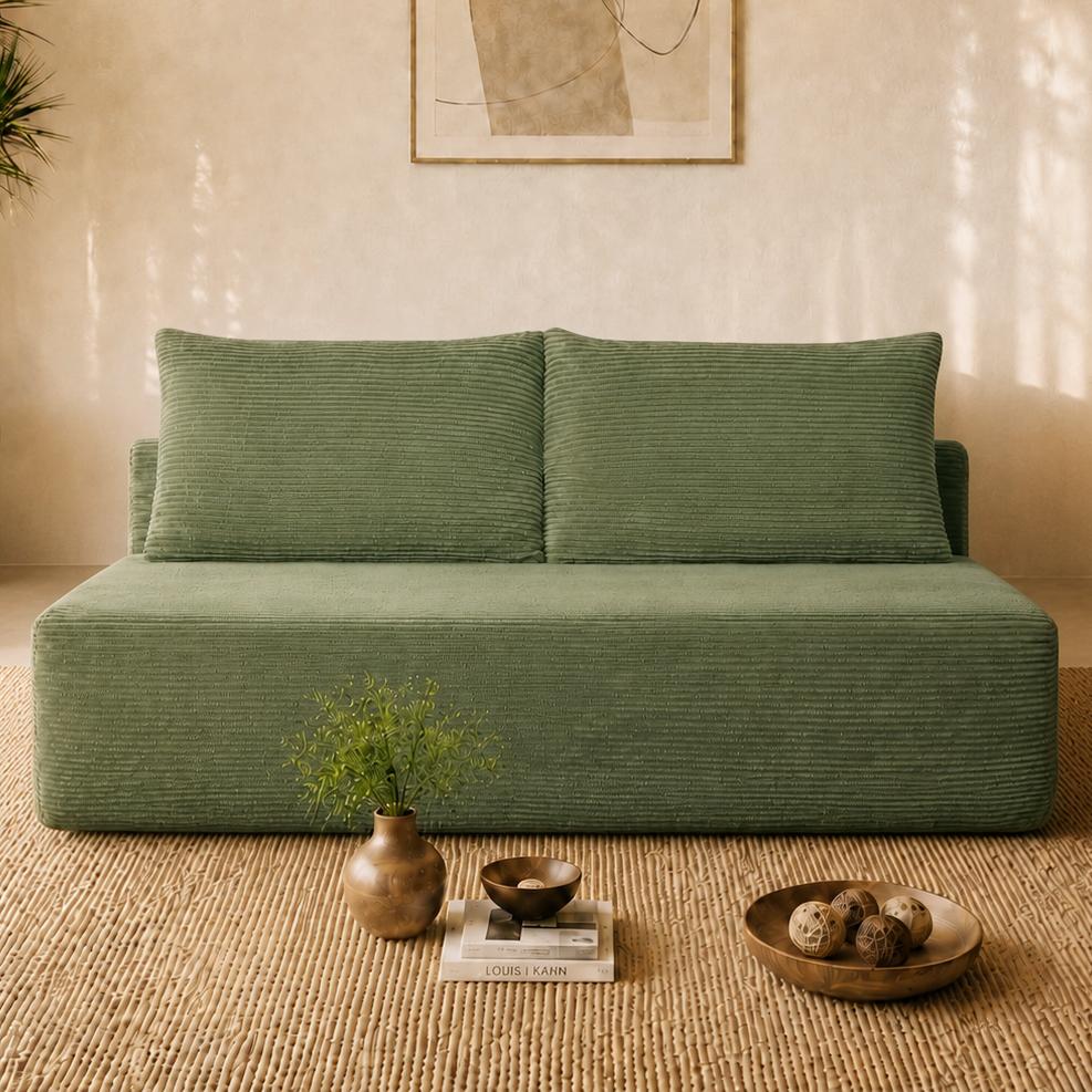 YF Furniture "2-Seat Chaise Lounge with Cup Holder and Soft Corduroy, Chic Cloud Couch with Double Chaise and No Assembly, 57'' L x 35"" W x 24"" H, Green | Aosom.com" - $202.99 at Aosom US