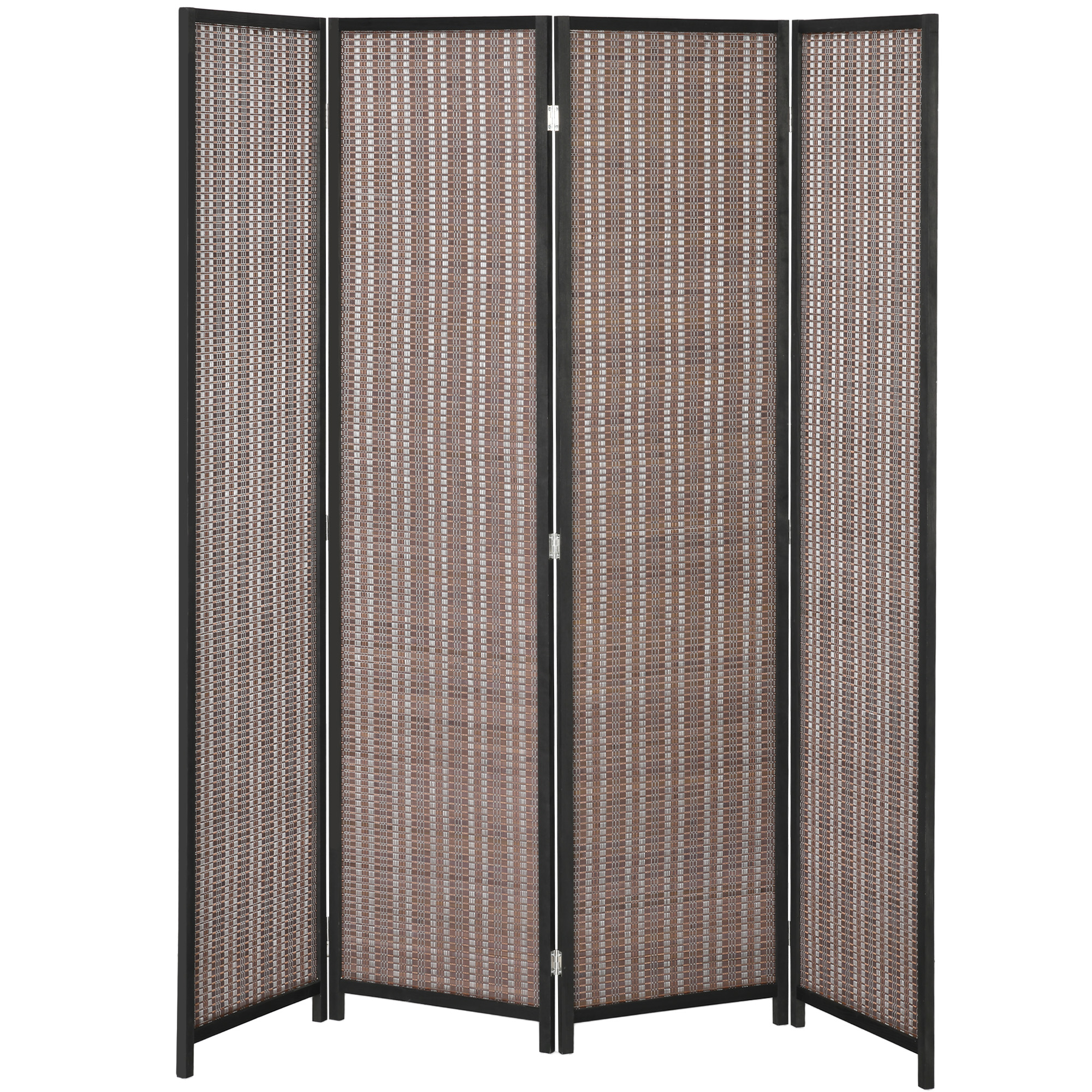 HOMCOM Room Divider Folding Privacy Screen Freestanding 4 Panel Pine Wood for Bedroom Home Office 6 Ft Tall Black Brown