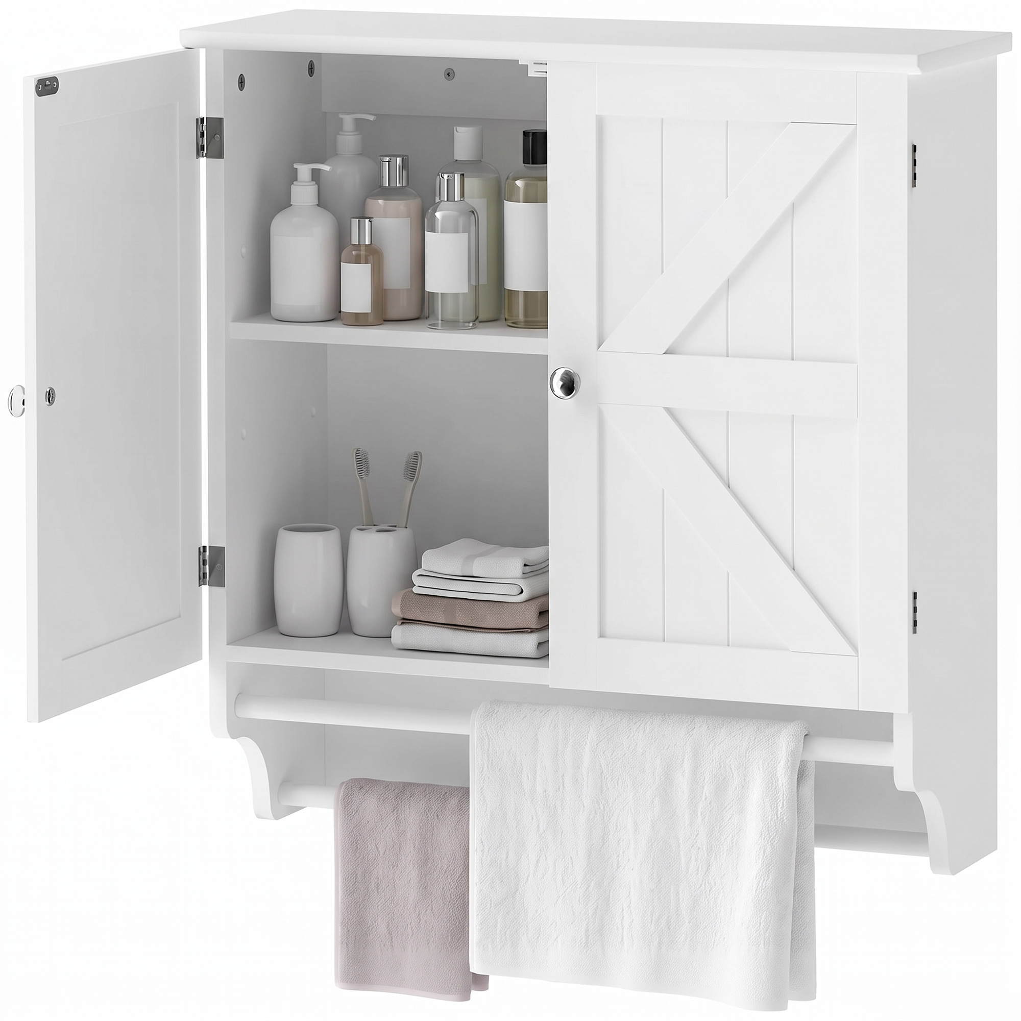 HOMCOM "HOMCOM Bathroom Wall Cabinet, Medicine Cabinet with Adjustable Shelf, 2 Doors & Towel Racks, 23.8"" x 8.9"" x 25.2"", White" - $61.99 at Aosom US