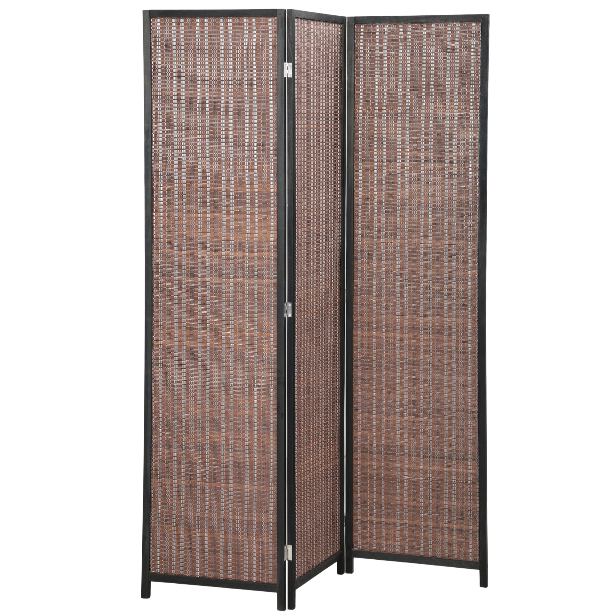 HOMCOM Room Divider Folding Privacy Screen Freestanding 3 Panel Pine Wood for Bedroom Home Office 6 Ft Tall Black Brown