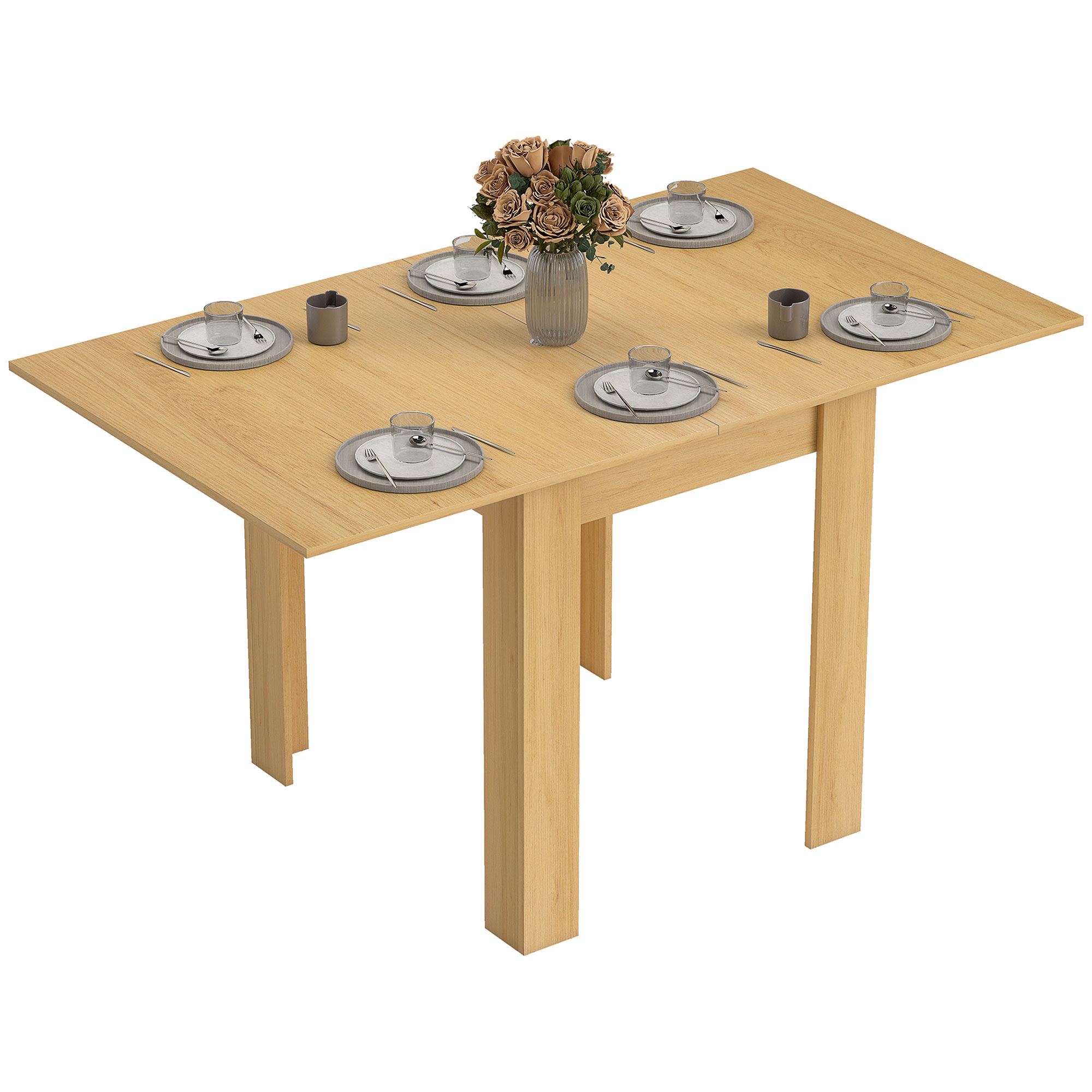 "HOMCOM Extendable Table Table for 4-6, Square Folding Dining for Small Spaces, 28""-55"" W, Natural"