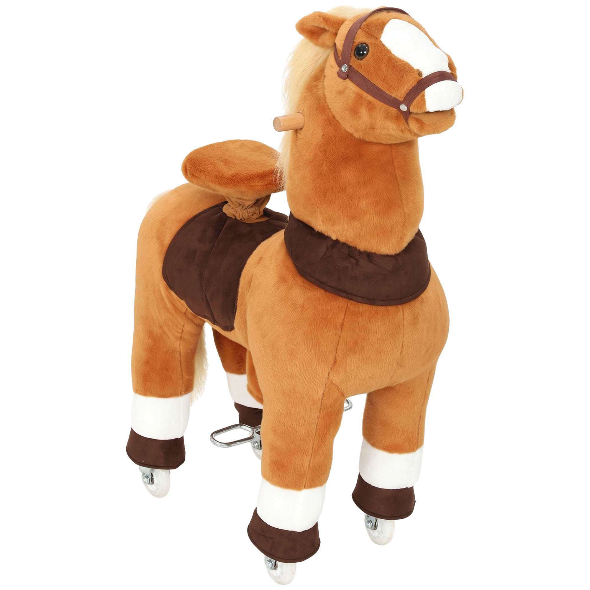 Qaba Ride on Horse for Kids 4-12 Years, 37.4 Inch Height Plush Riding Pony with Rolling Wheels for Active Play, Brown