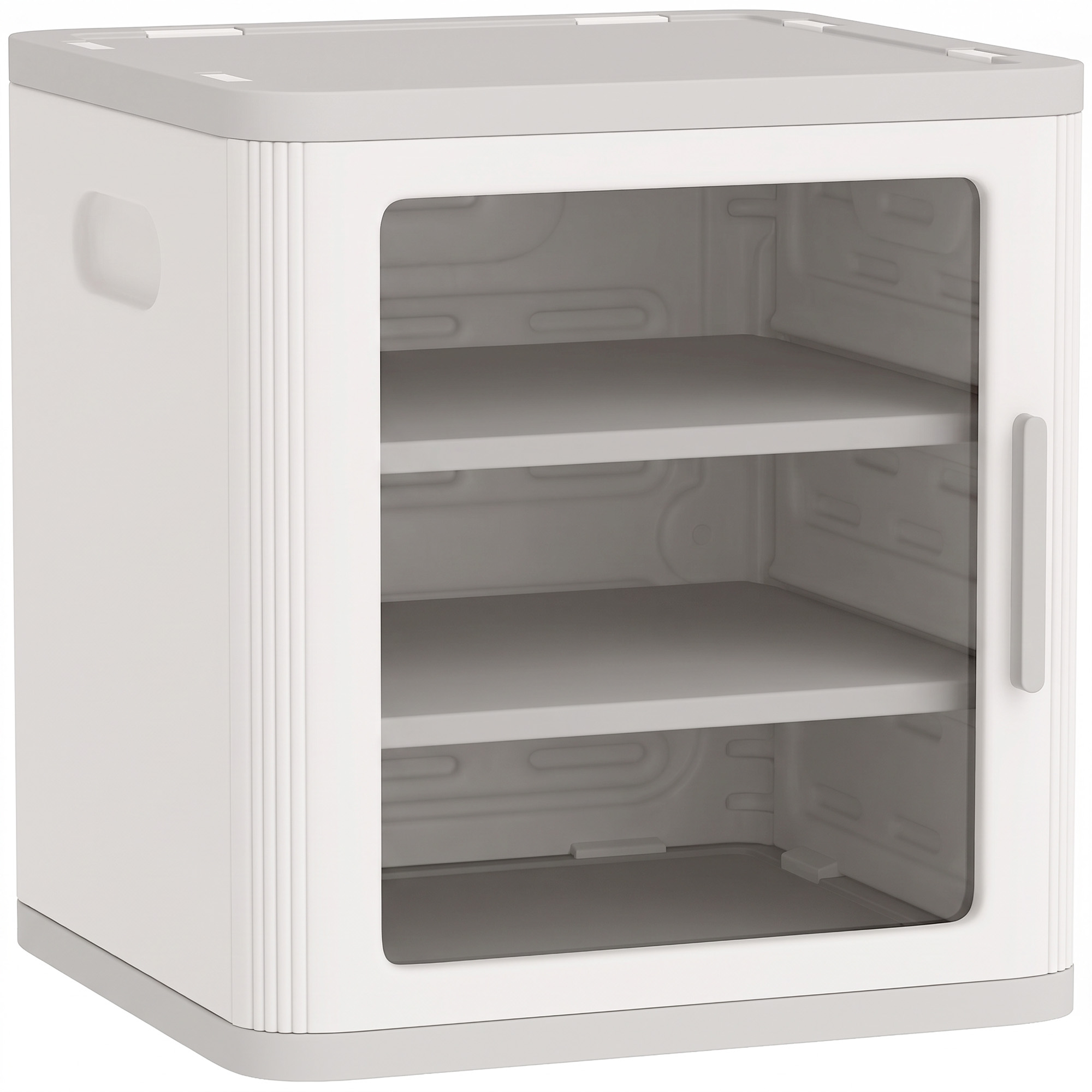 Qaba Toy Storage Organizer, 3 Tier Adjustable Toy Storage Cabinet Dustproof HDPE Plastic, Transparent Door, White