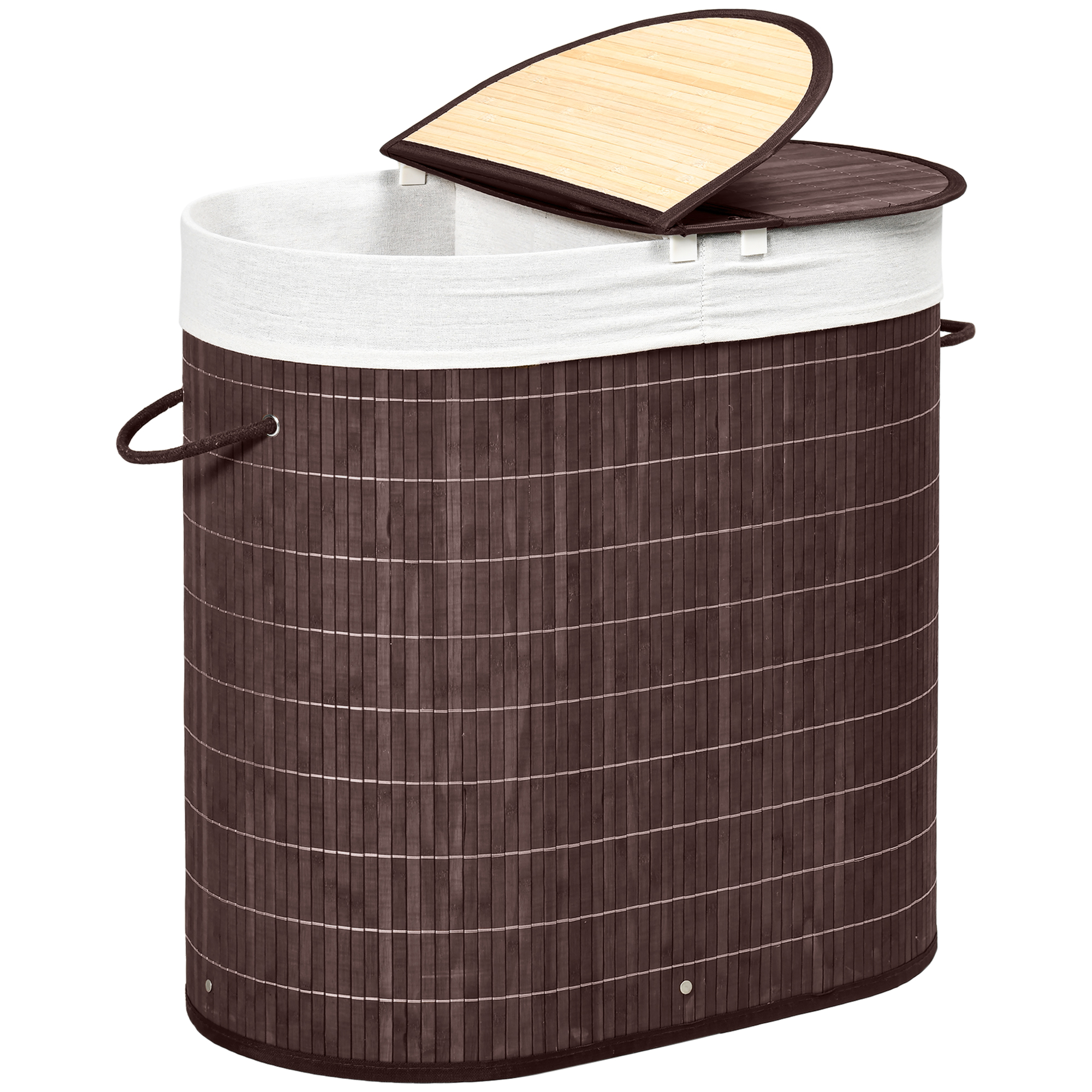 HOMCOM HOMCOM 26.4Gal/100L Handwoven Laundry Hamper with Lid, Double Laundry Basket with Removable Washable Inner Bag, Brown - $39.99 at Aosom US