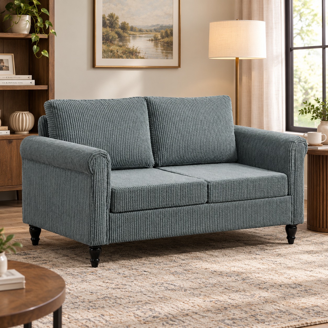 HOMCOM Vintage Loveseat, Fabric 2 Seater Sofa with Rolled Arms, Rubber Wood Legs, Grey Aosom Canada