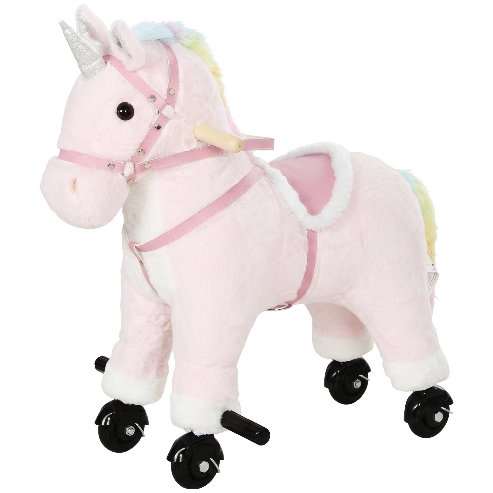Qaba Ride on Horse for Kids 2-5 Years, 22 Inch Height Plush Ride On Pony with Wheels and Sounds for Active Play, Pink