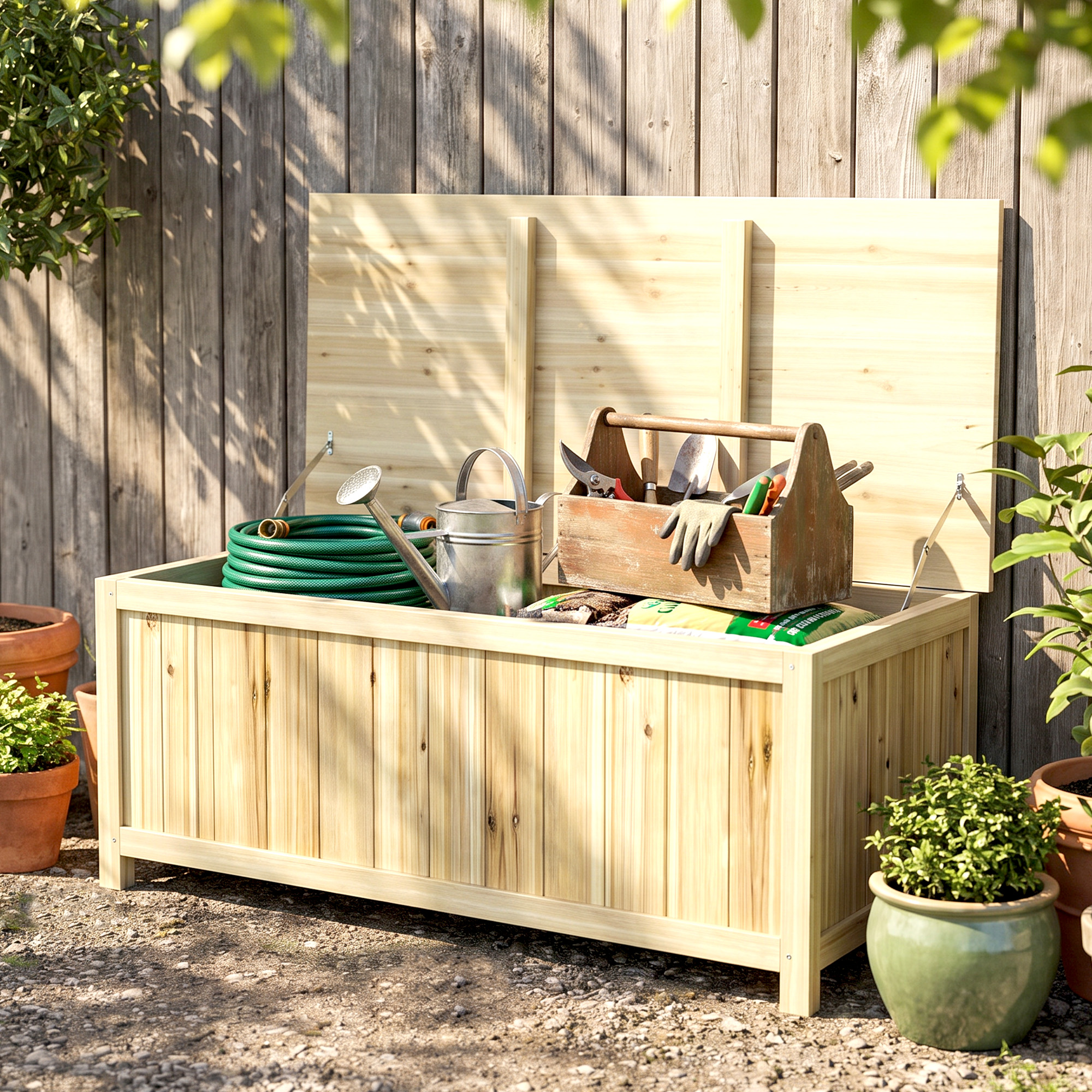 Outsunny 45 Gallon Wooden Storage Box patio Deck Box Bench, Garden Backyard Outdoor Storage Container, Natural Aosom Canada