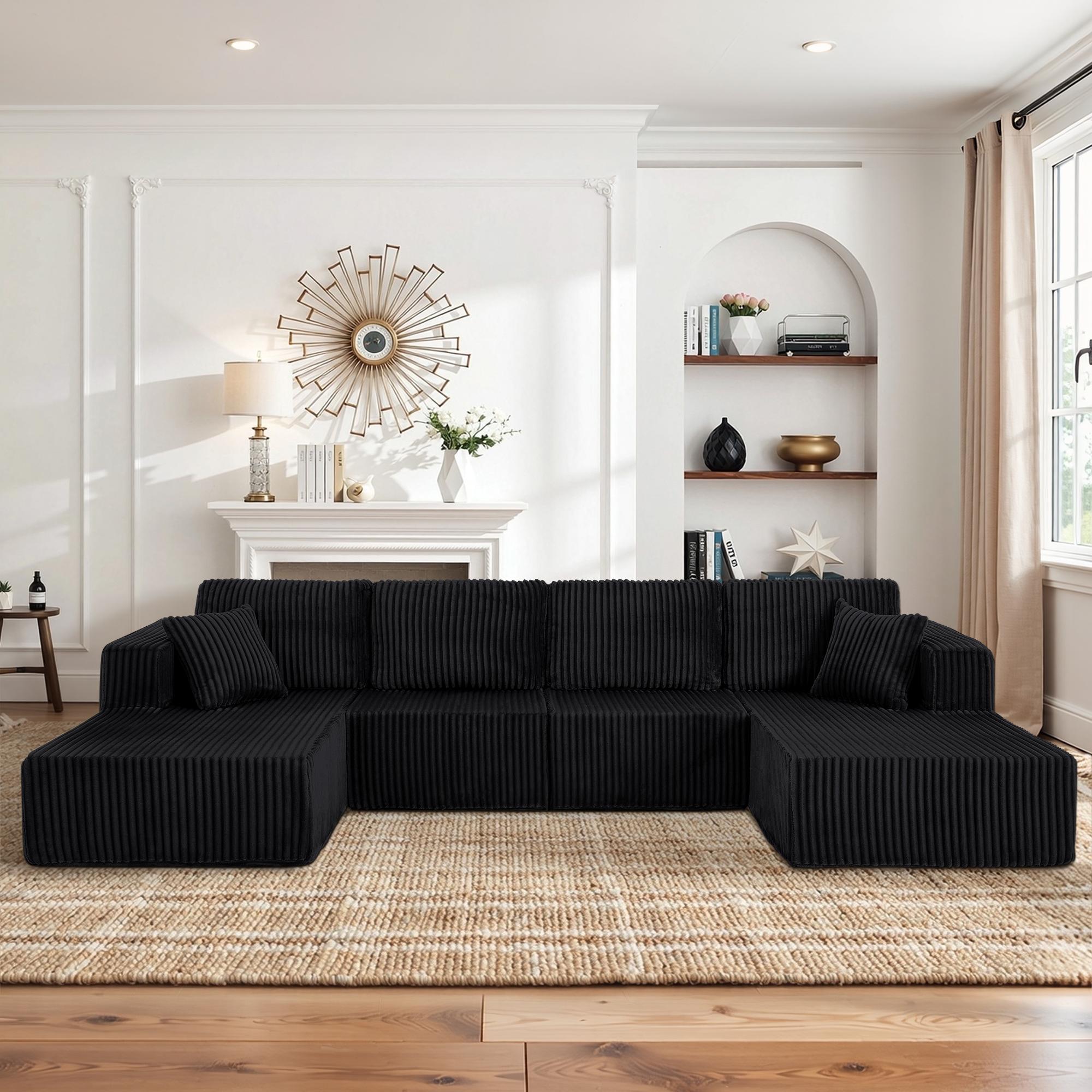 ChuangYuan Smart Home "Extra Spacious U-Shaped Modular Sectional Sofa with Foam Cushions, Comfy Sleeper Couch for Living Room, 161'' L x 80.5""W x 24.5"" H, Black | Aosom.com" - $1040.99 at Aosom US