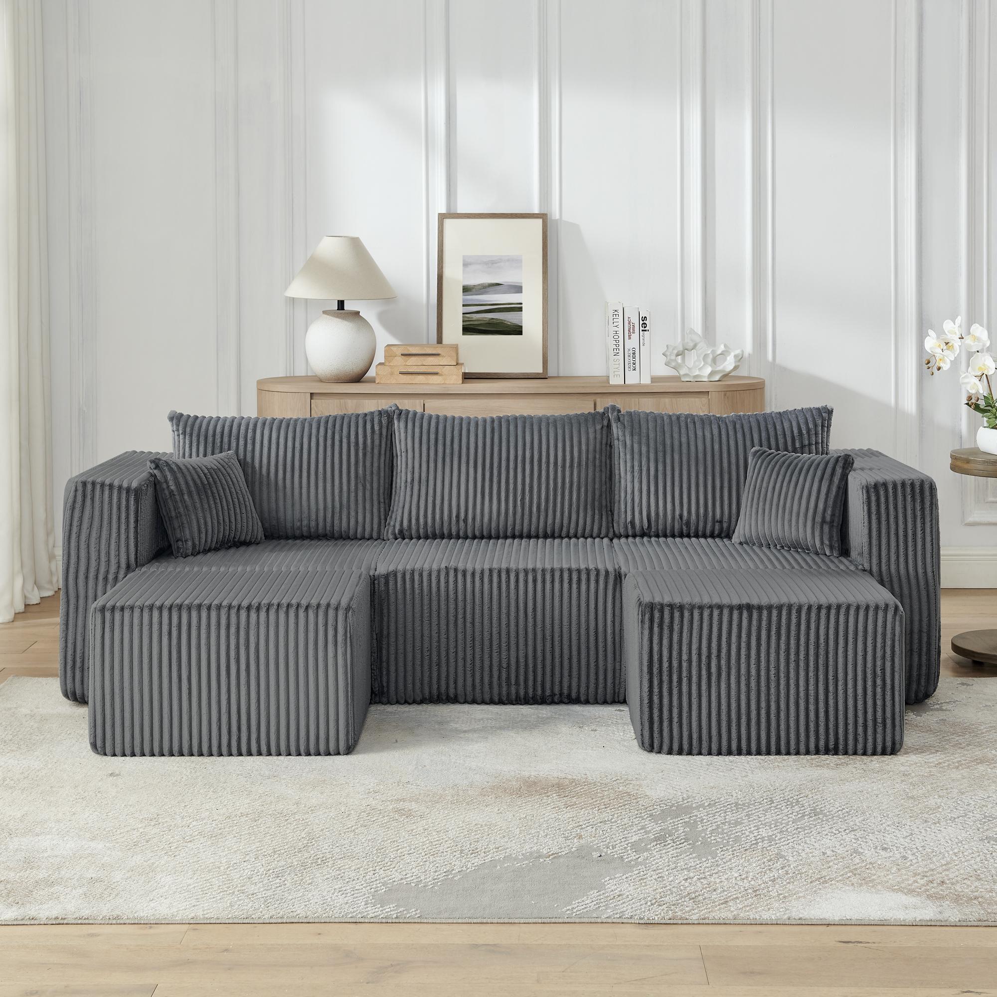 ChuangYuan Smart Home "Corduroy Modular Sectional Sofa with High-Density Foam, Smart Compact Couch for Small Space Apartment, 42'' L x 18""W x 17.5"" H, Gray | Aosom.com" - $541.99 at Aosom US