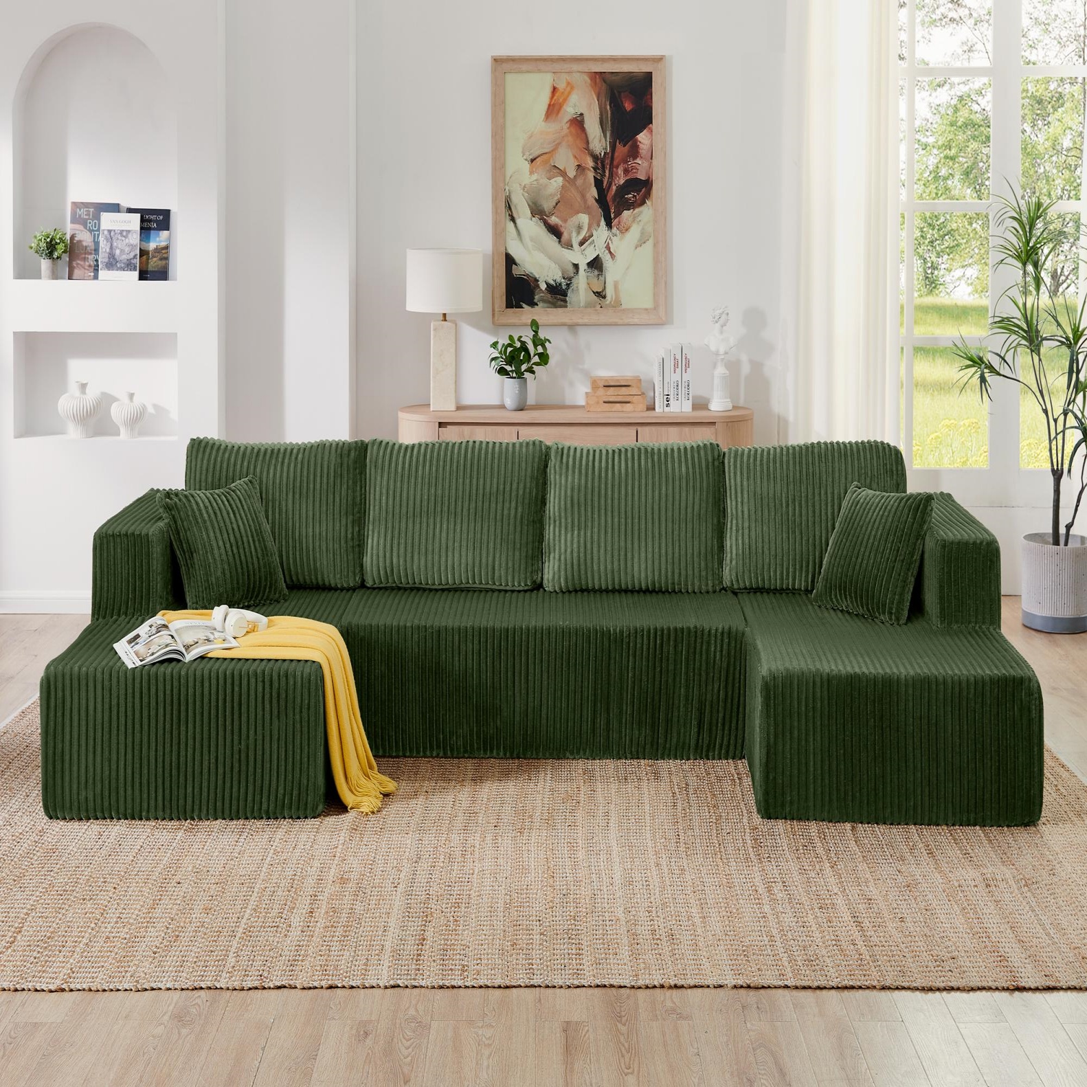 ChuangYuan Smart Home "U-Shaped Modular Sectional Sofa with Spring Cushions, Space-Efficient Sleeper Couch for Living Room, 132.5'' L x 61""W x 25.5"" H, Green | Aosom.com" - $668.99 at Aosom US