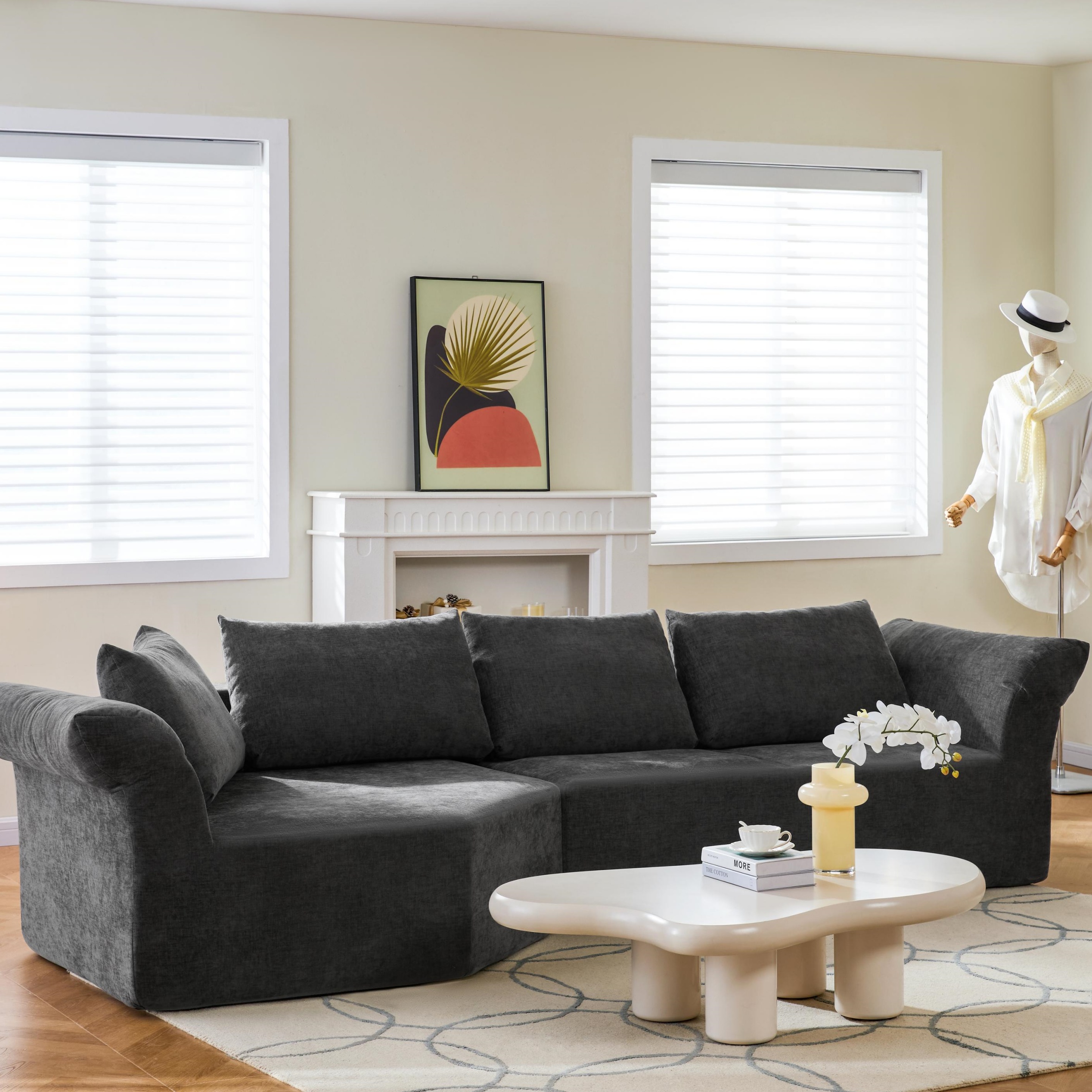 ChuangYuan Smart Home "Modern Sectional with Left Arm and Wide Armrests, Elegant Curved Corner Sofa with Throw Pillows, 127'' L x 57"" W x 26"" H, Dark Gray | Aosom.com" - $775.99 at Aosom US