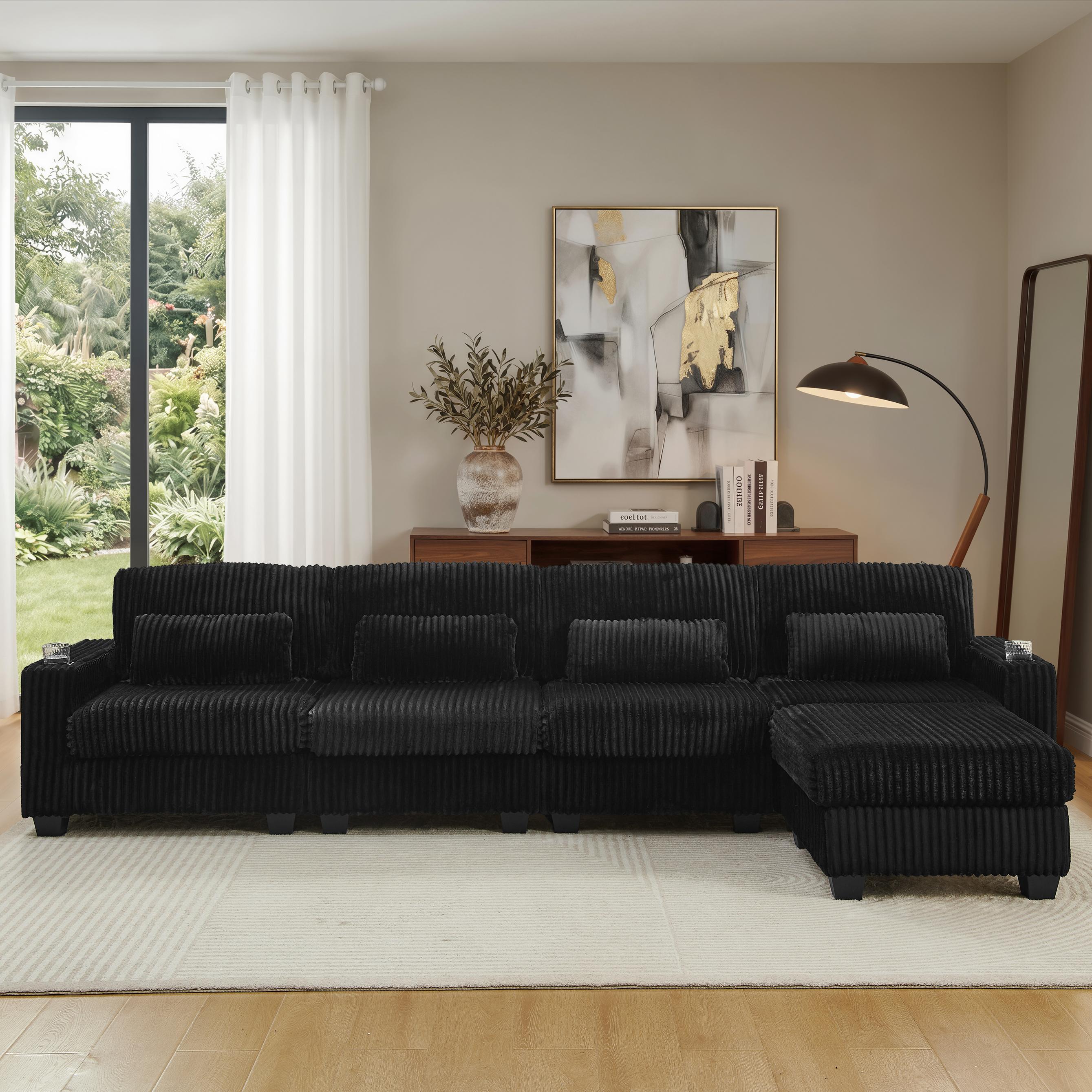 ChuangYuan Smart Home "Versatile Corduroy Sectional Sofa with Detachable Footrest, Modern L-Shaped Couch for Living Room, 124.5'' L x 31.5""W x 30"" H, Black | Aosom.com" - $850.99 at Aosom US