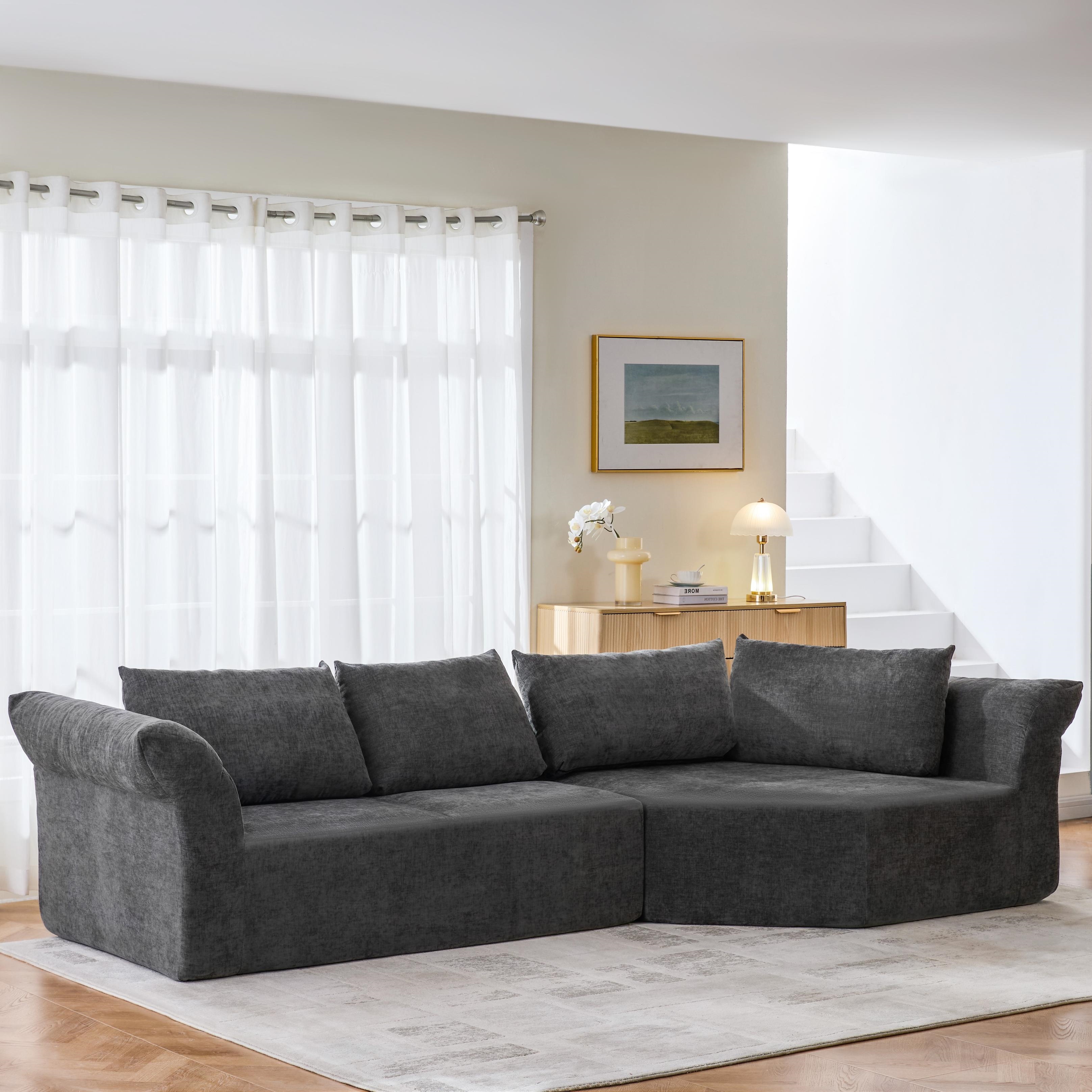 ChuangYuan Smart Home "Modern Right-Arm Modular Sectional with Wide Armrests, Elegant Curved Corner Sofa with Throw Pillows, 127'' L x 57"" W x 26"" H, Dark Gray | Aosom.com" - $775.99 at Aosom US
