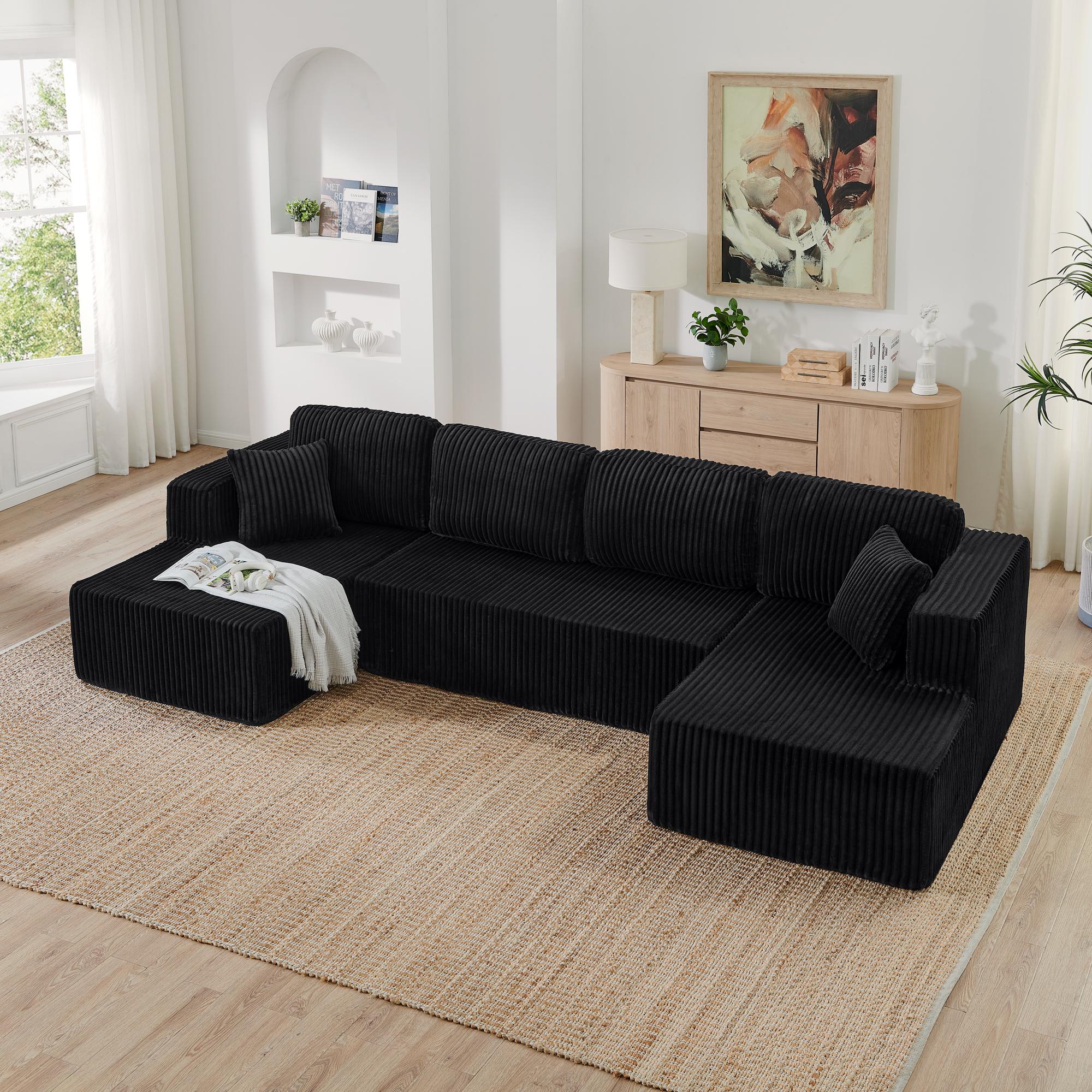 ChuangYuan Smart Home "Modern U-Shaped Sectional with Plush Foam and Wide Seating, Versatile Corduroy Couch with No Assembly, 132.5'' L x 61"" W x 25.5"" H, Black | Aosom.com" - $796.99 at Aosom US