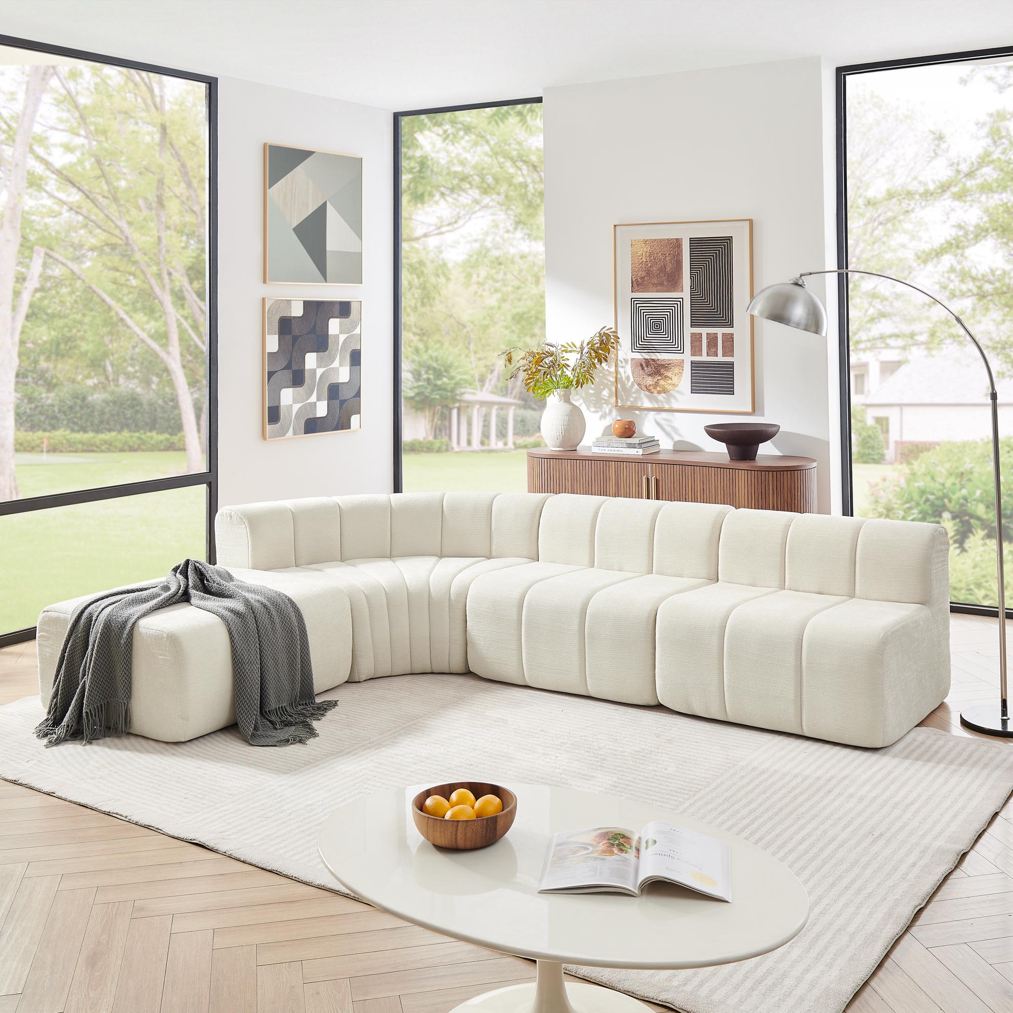 ChuangYuan Smart Home "Modern Semi-Curved Sectional with Stitched Chenille and Movable Ottoman,Floor Sofa with No Assembly, 116.5'' L x 76"" W x 25.5"" H, Beige | Aosom.com" - $776.99 at Aosom US