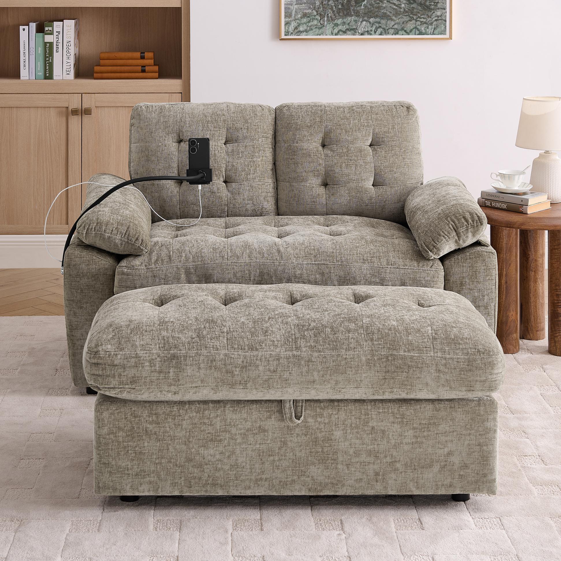 ChuangYuan Smart Home "Cozy Chenille Double Sofa Recliner with Adjustable Backrest, Handy Storage Ottoman Set for Room Bedroom, 56'' L x 35""W x 29.5"" H, Brown | Aosom.com" - $586.99 at Aosom US