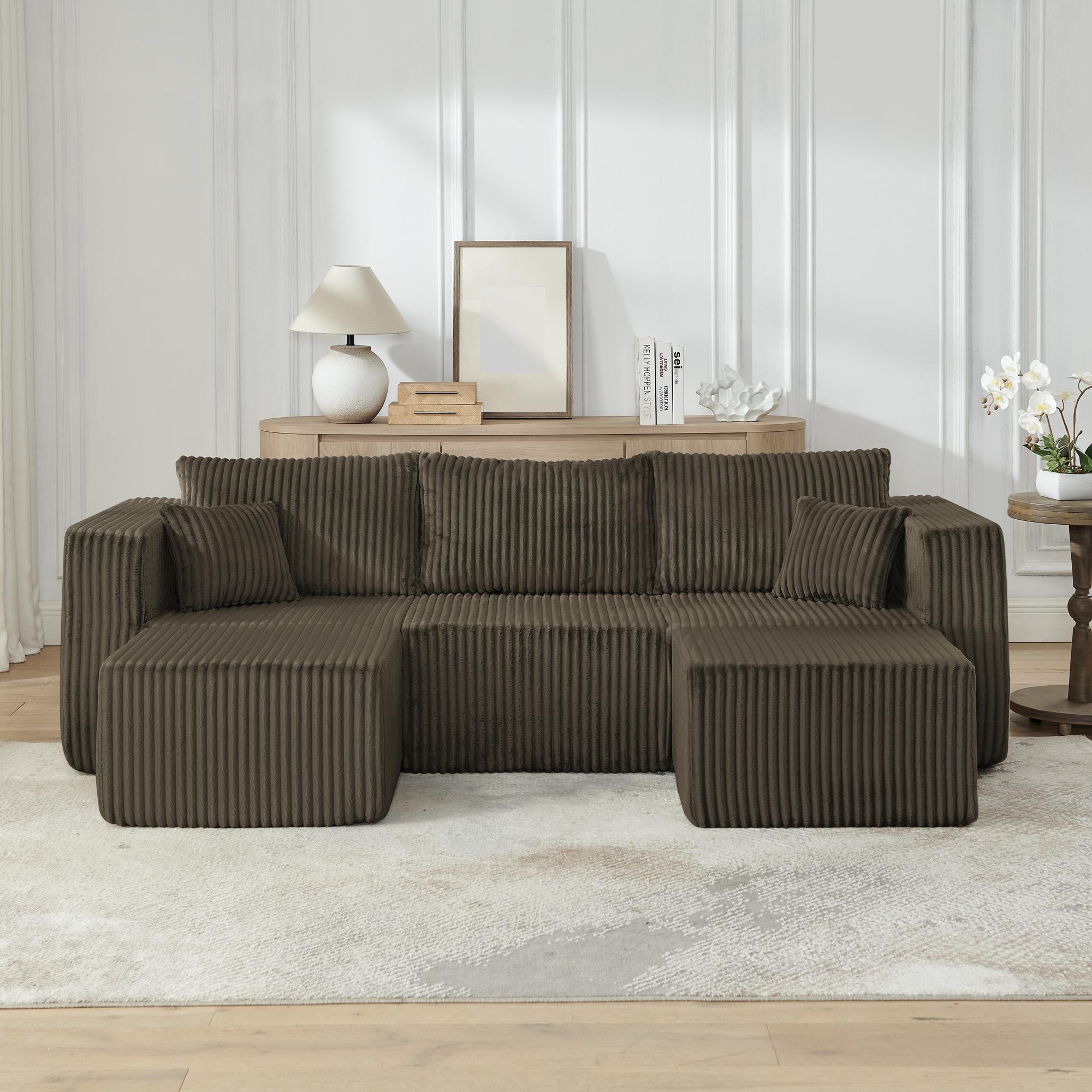 ChuangYuan Smart Home "Smart Corduroy Modular Sofa with High-Density Foam, Flexible Compact Sectional for Small Space Apartment, 42'' L x 18""W x 17.5"" H, Brown | Aosom.com" - $541.99 at Aosom US