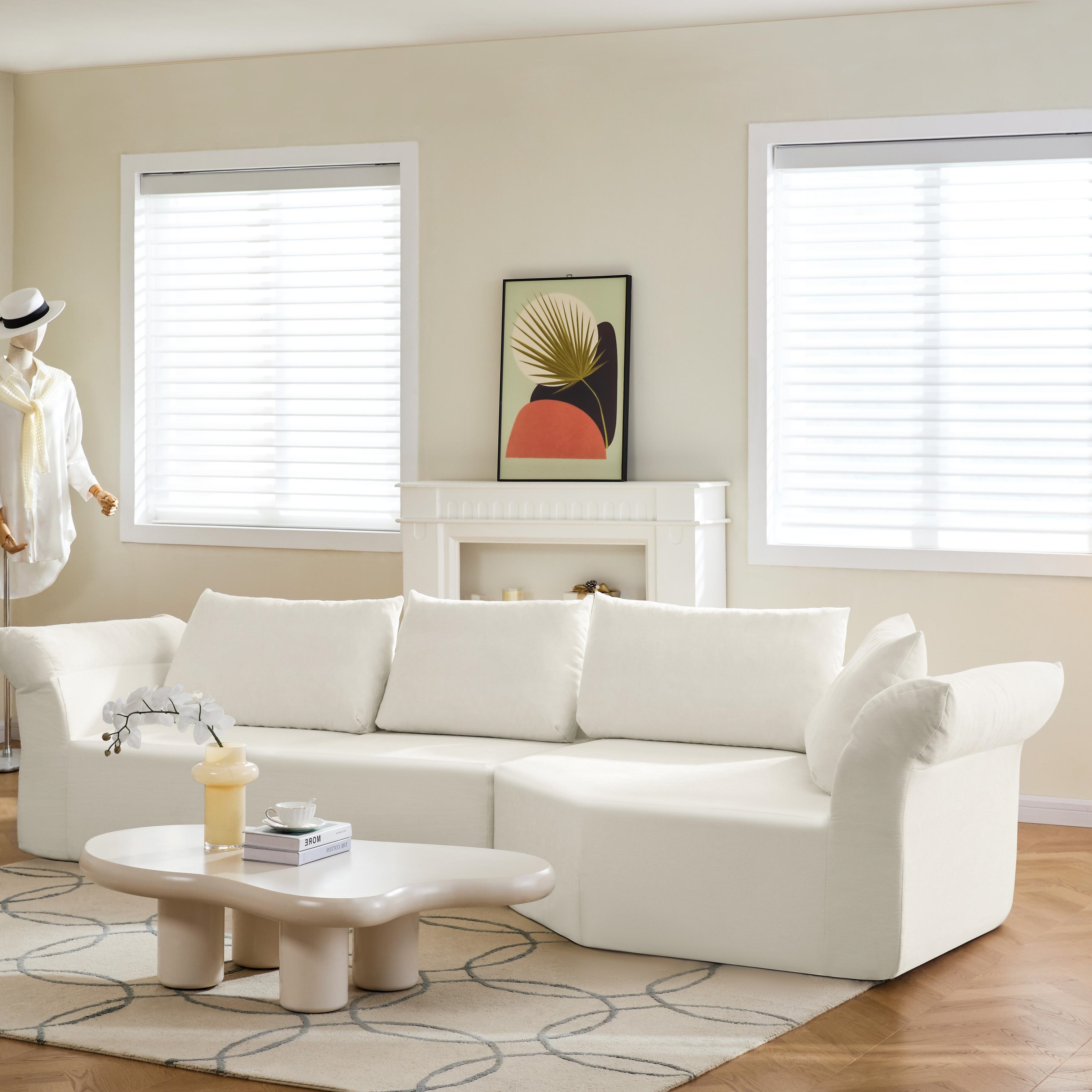 ChuangYuan Smart Home "Modern Modular Sectional with Right Arm and Wide Armrests, Elegant Curved Corner Sofa with Throw Pillows, 127'' L x 57"" W x 26"" H, Beige | Aosom.com" - $775.99 at Aosom US