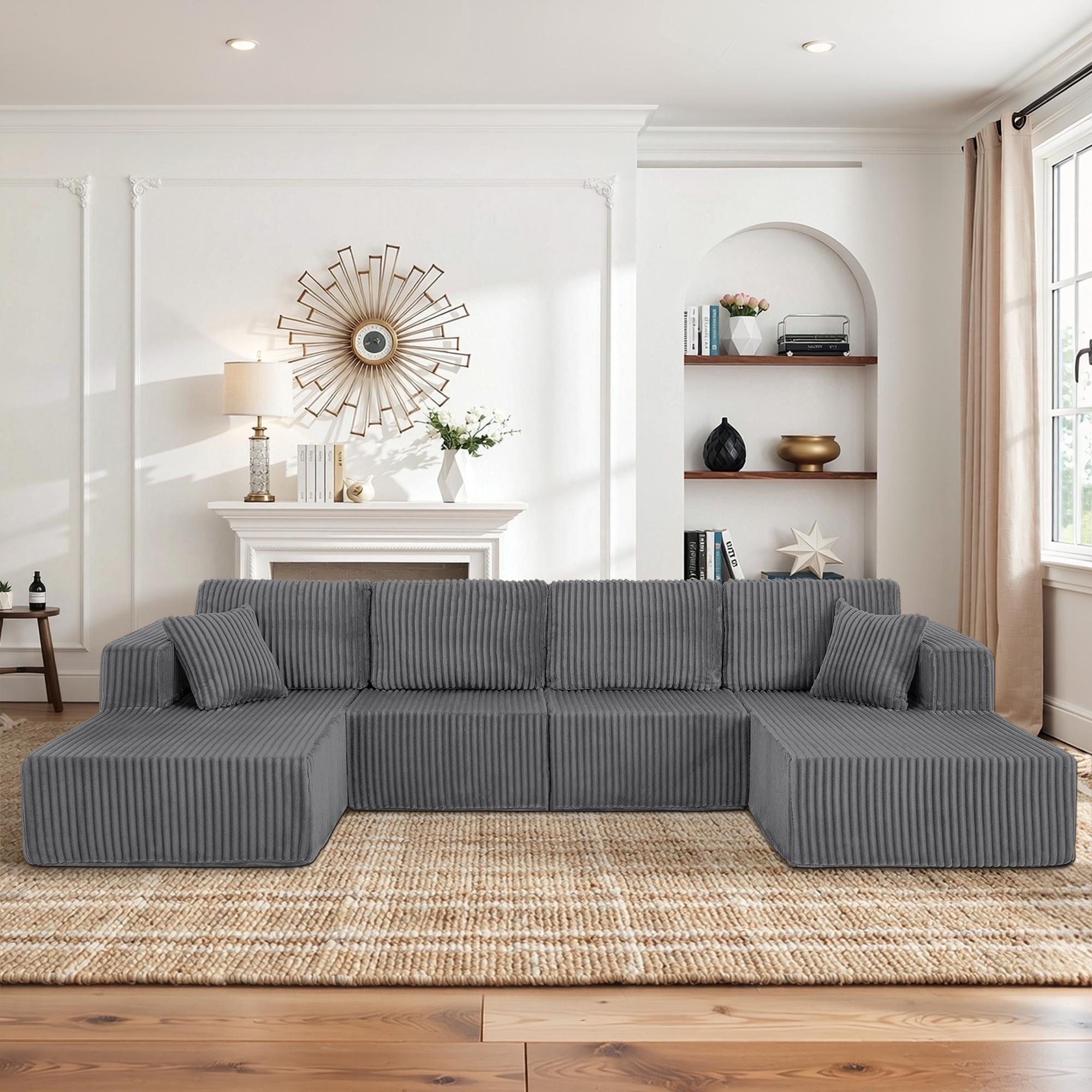 ChuangYuan Smart Home "Cozy U-Shaped Modular Sectional with Foam and Springs,Corduroy Sleeper Couch with No Assembly, 161'' L x 80.5"" W x 24.5"" H, Dark Gray | Aosom.com" - $1040.99 at Aosom US