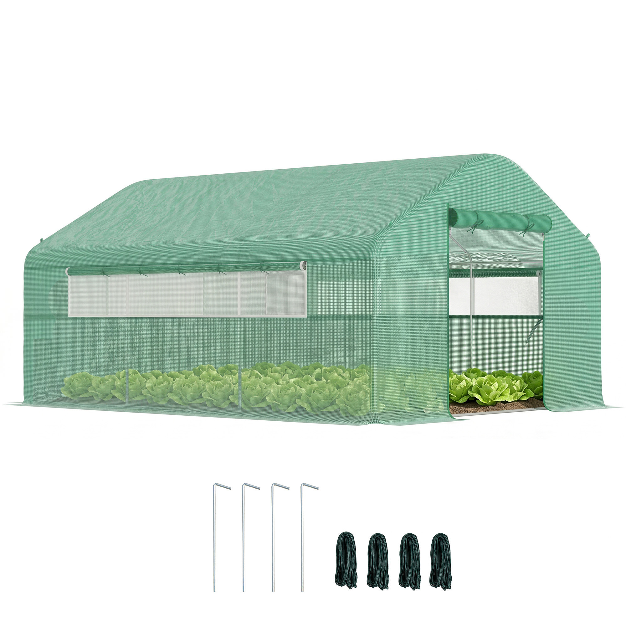 Outsunny 13' x 10' x 6.5' Tunnel Greenhouse Hoop House with Upgraded Galvanized Steel Frame and Large Windows, Green