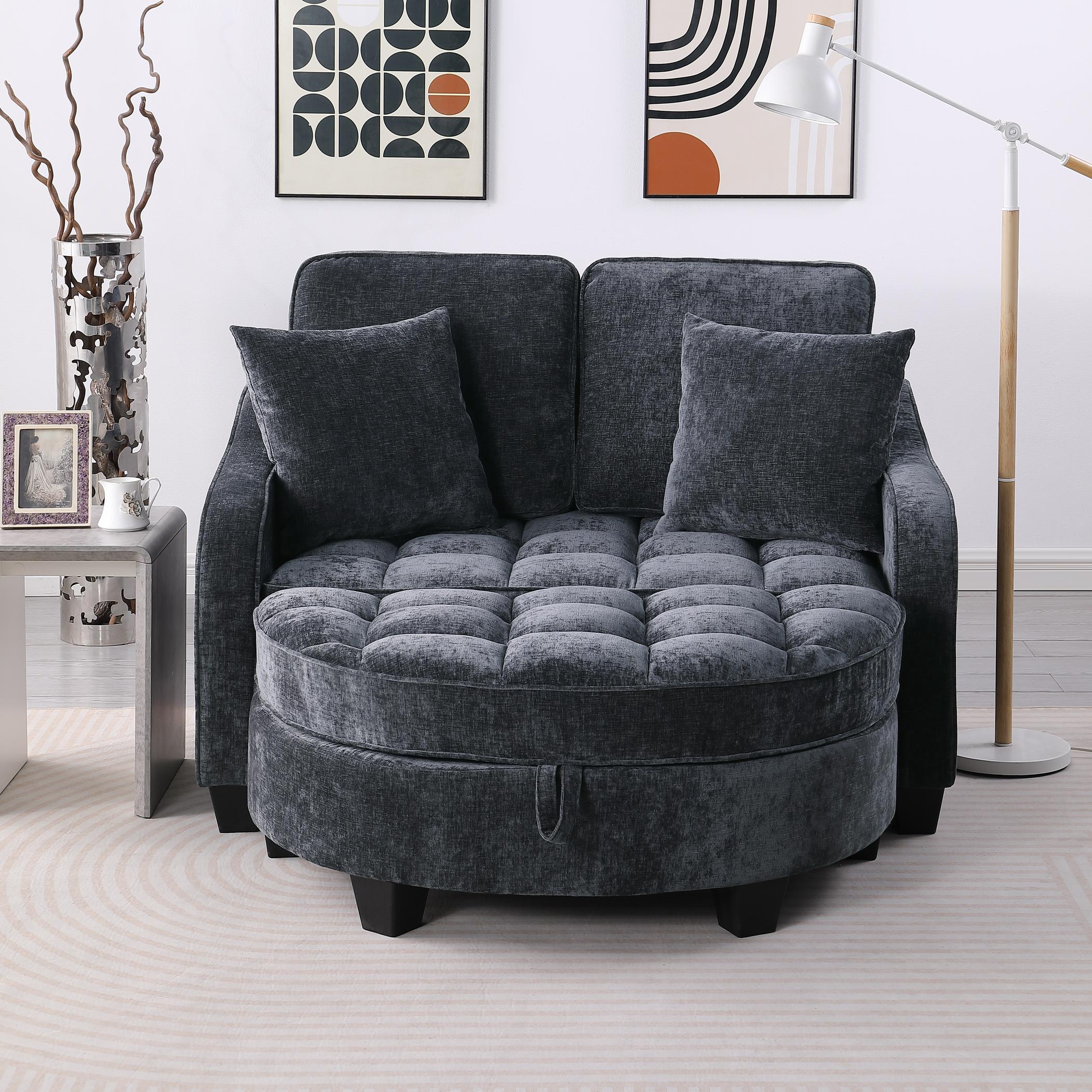 ChuangYuan Smart Home "Modern Two-Seater Sofa with Chenille Upholstery, Chaise Lounge with Storage Footrest and Throw Pillows, 42.5"" L x 36.5"" W x 32"" H, Black | Aosom.com" - $532.99 at Aosom US