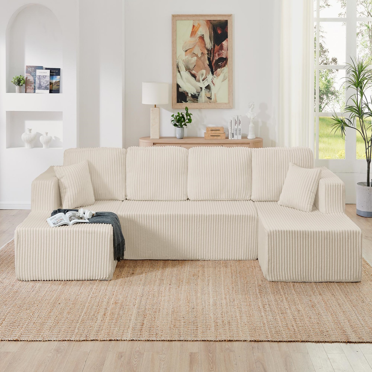 ChuangYuan Smart Home "Flexible U-Shaped Modular Sectional Sofa with Spring Cushions, Modern Sleeper Couch for Living Room, 132.5'' L x 61""W x 25.5"" H, Beige | Aosom.com" - $670.99 at Aosom US