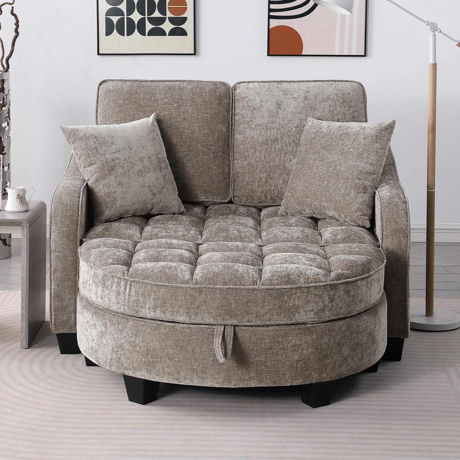 ChuangYuan Smart Home "Compact Chenille Two-Seater Sofa with Storage Footrest, Cozy Chaise Lounge Set for Living Room Bedroom, 42.5'' L x 36.5""W x 32"" H, Brown | Aosom.com" - $532.99 at Aosom US