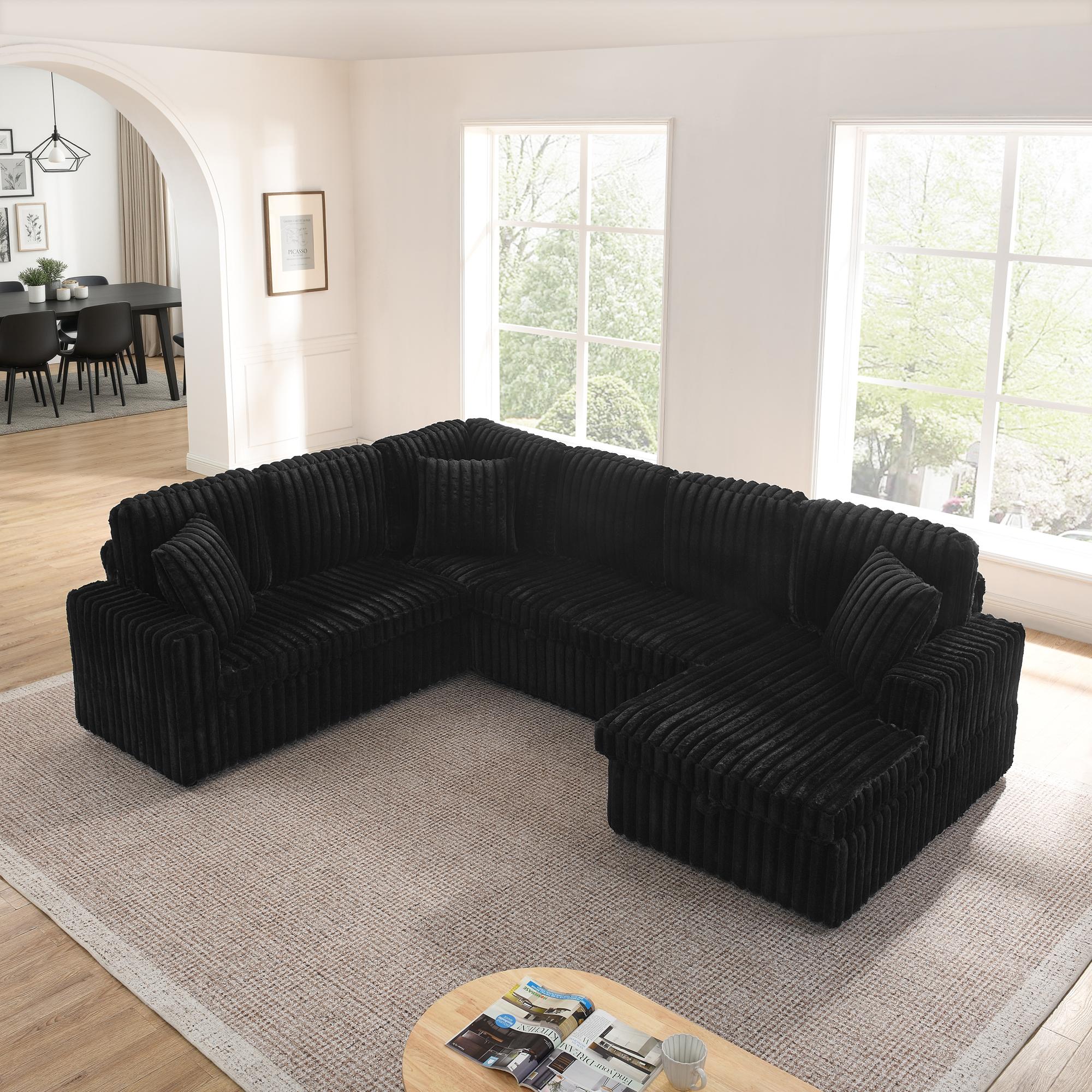 ChuangYuan Smart Home "Modern U-Shaped Sectional with Pull-Out Bed and Storage Chaise, Corduroy Sofa with Adjustable Backrests, 114'' L x 90"" W x 37"" H, Black | Aosom.com" - $1590.99 at Aosom US