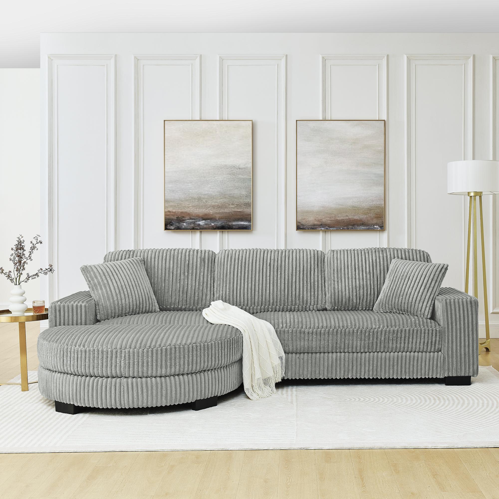 ChuangYuan Smart Home "Elegant L-Shaped Modular Sleeper Sectional with Reversible Chaise,Corduroy Sofa with Arc Footstool, 110.5'' L x 57"" W x 25.5"" H, Grey | Aosom.com" - $818.99 at Aosom US