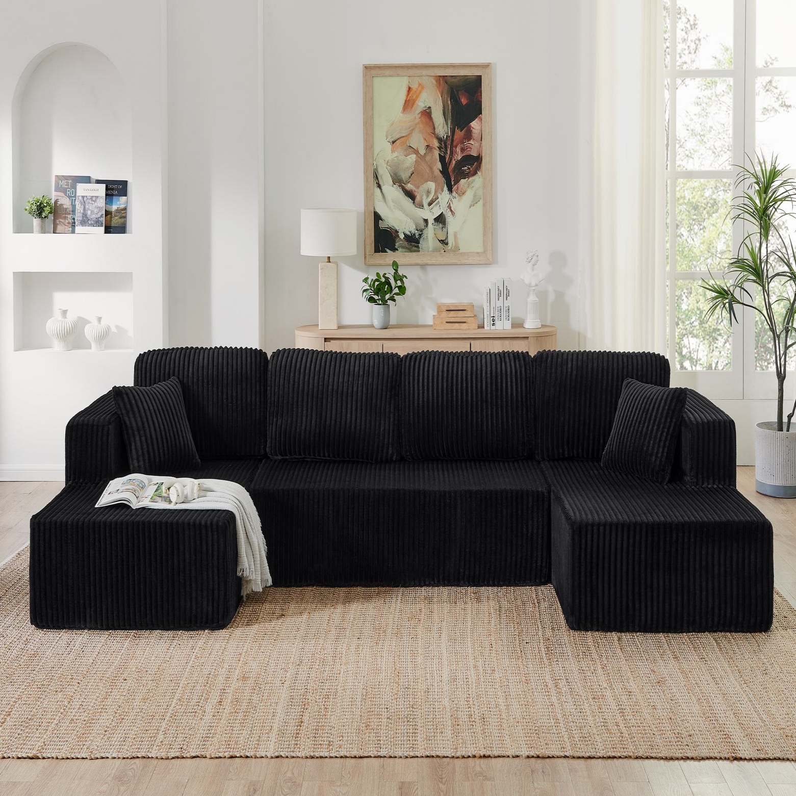 ChuangYuan Smart Home "Versatile U-Shaped Modular Sectional Sofa with Spring Cushions, Sleeper Couch for Living Room Bedroom, 132.5'' L x 61""W x 25.5"" H, Black | Aosom.com" - $668.99 at Aosom US