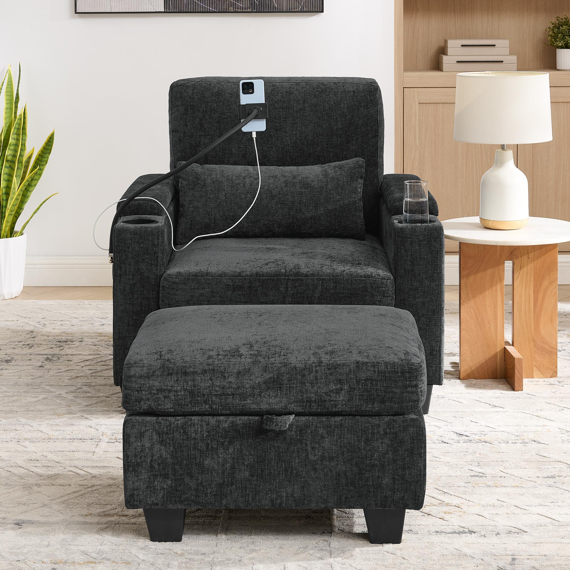ChuangYuan Smart Home "Ergonomic Chenille Sofa Recliner with Adjustable Backrest, Smart Storage Ottoman Set for Living Room Bedroom, 37'' L x 34""W x 32"" H, Black | Aosom.com" - $404.99 at Aosom US