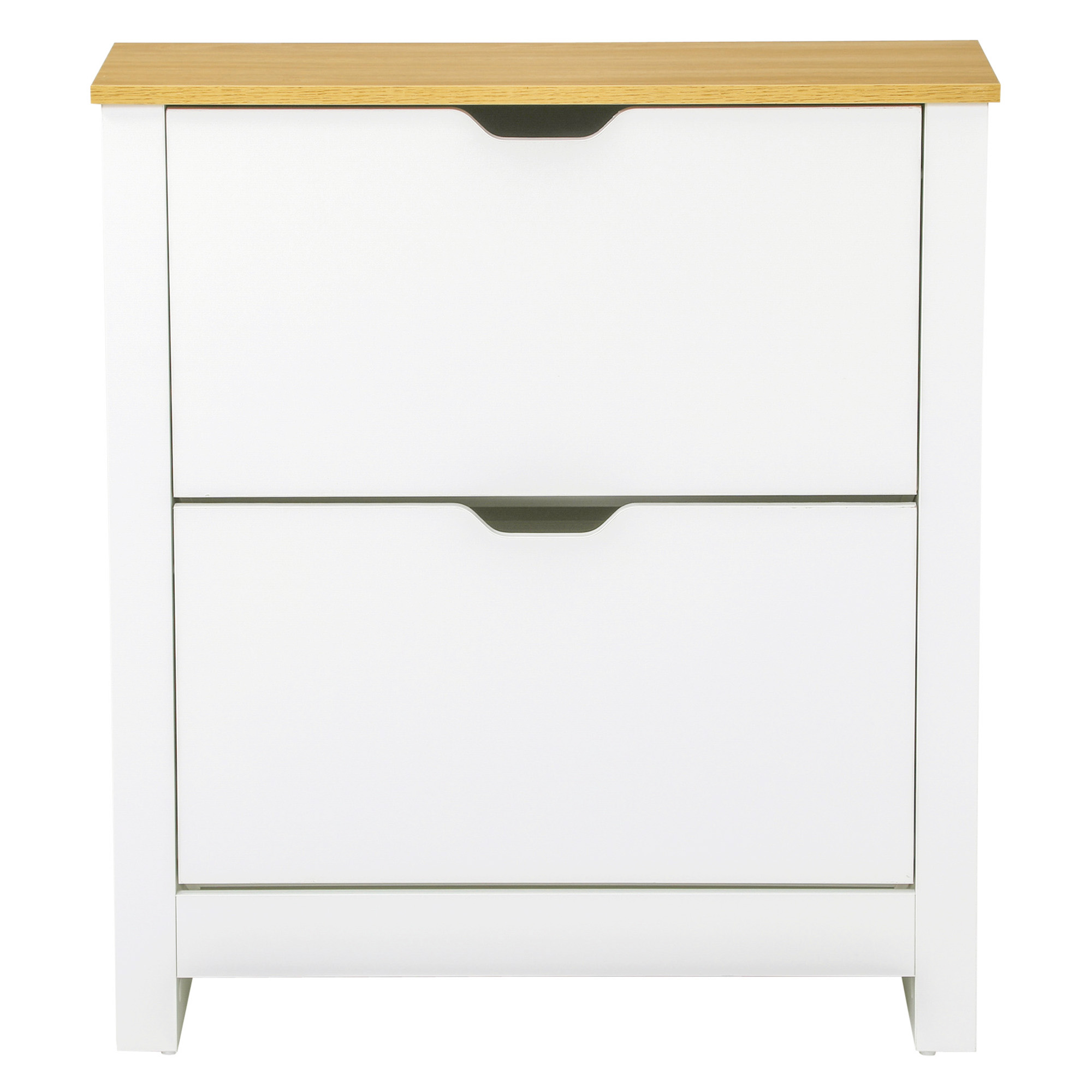 HOMCOM Slim Shoe Storage Cabinet, Shoe Cabinet with 2 Flip Drawers and Adjustable Dividers, Natural & White