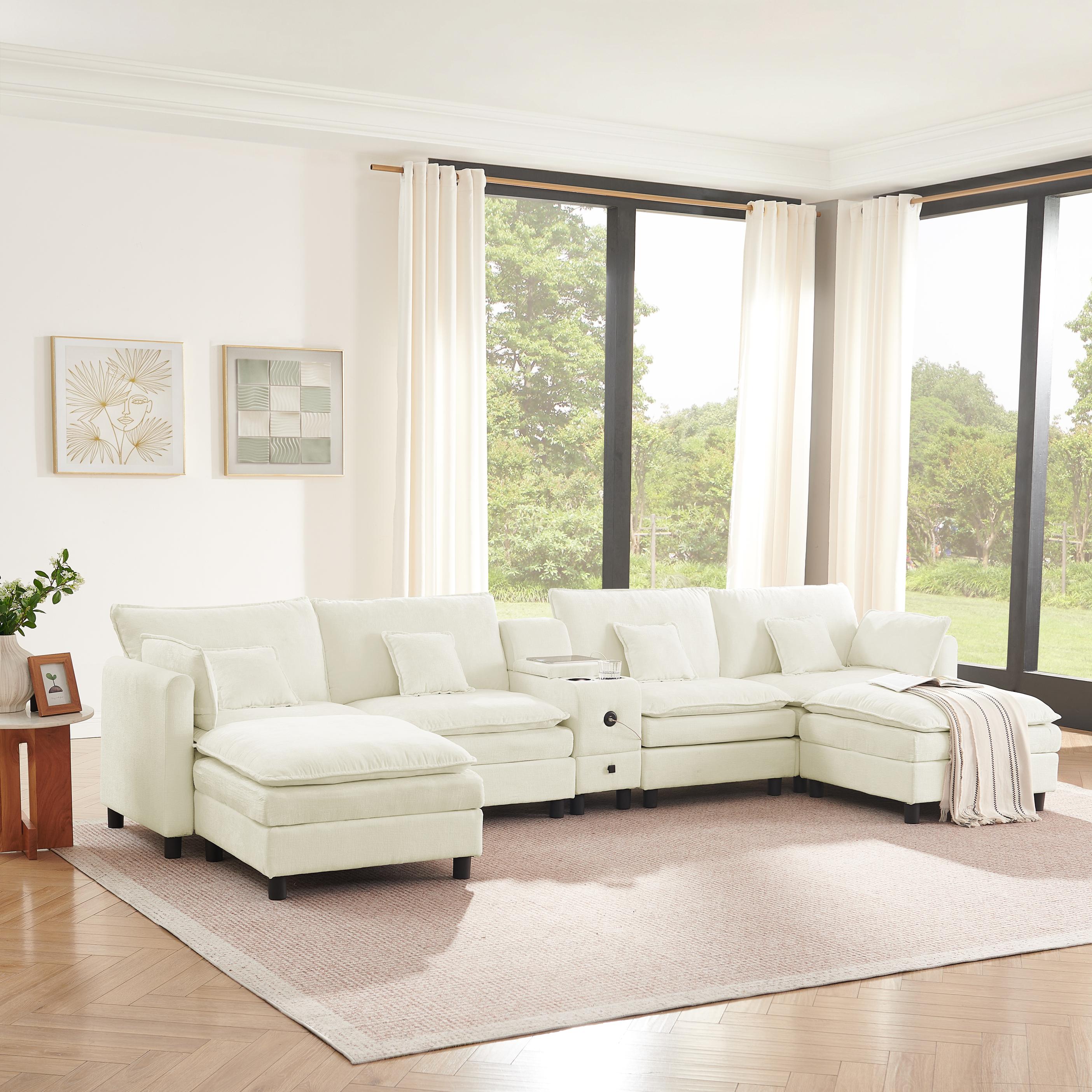 ChuangYuan Smart Home "Cozy L-Shaped Sectional with Reversible Chaise and USB Port, Chic Sofa with Storage Drawer and Cup Holder, 137'' L x 58"" W x 31"" H, Beige | Aosom.com" - $1184.99 at Aosom US