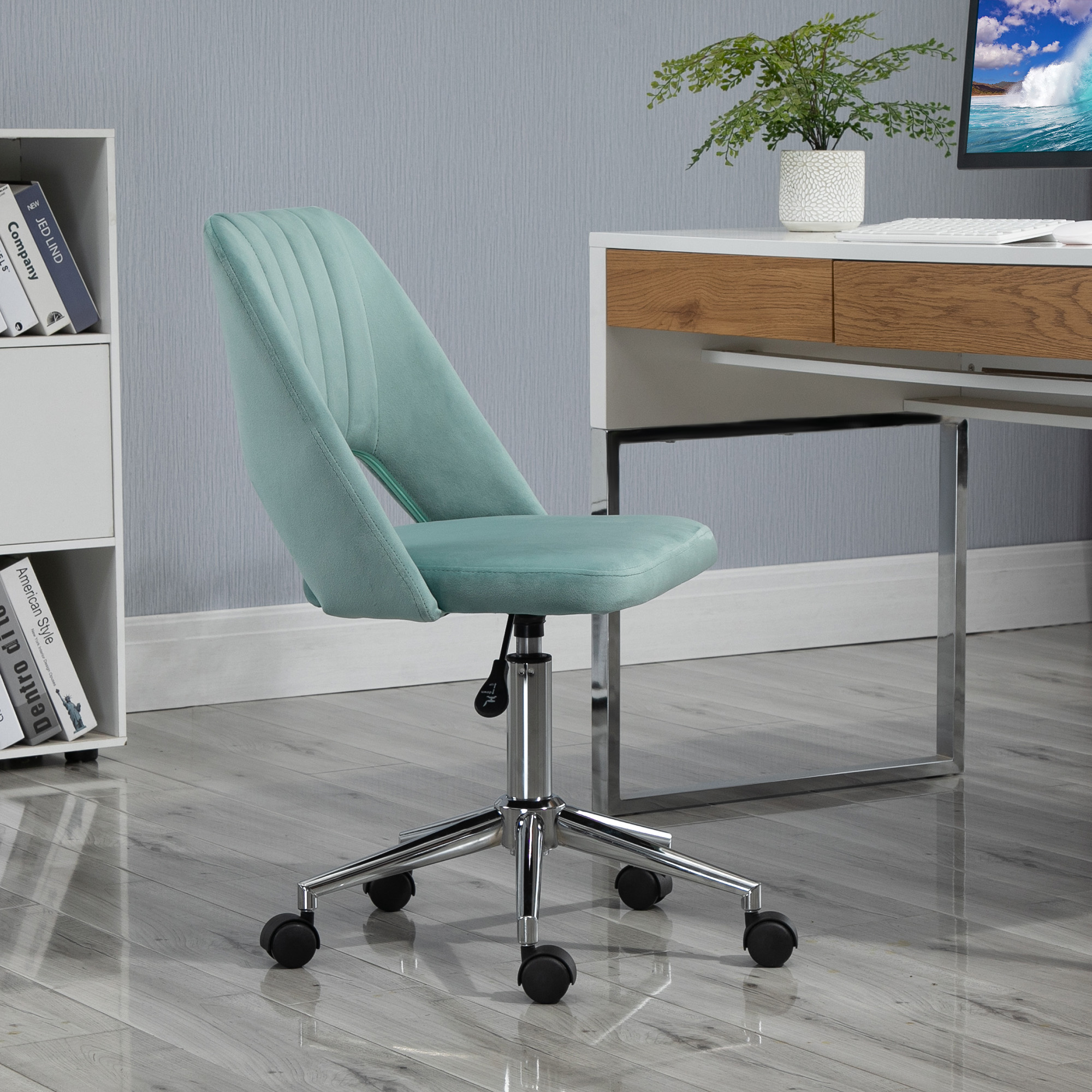 Vinsetto Velvet Office Chair Mid Back Swivel Scallop Shape Computer Desk Chair Green Aosom Canada