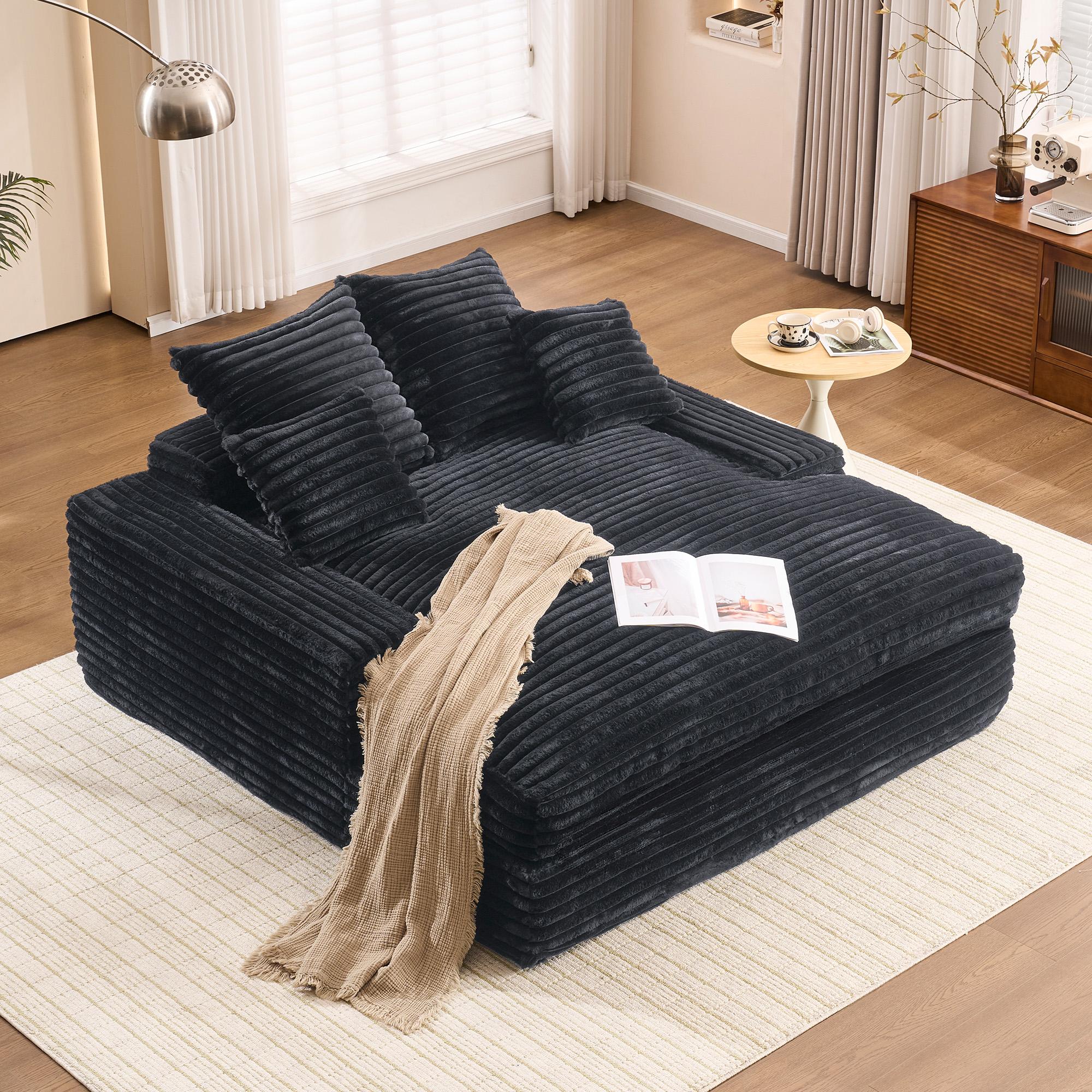 "Chic Corduroy Chaise Lounge Sofa with High-Resilience Foam, Plush Sleeper Couch for Living Room Apartment, 69'' L x 65.5""W x 24.5"" H, Gray| Aosom.com"